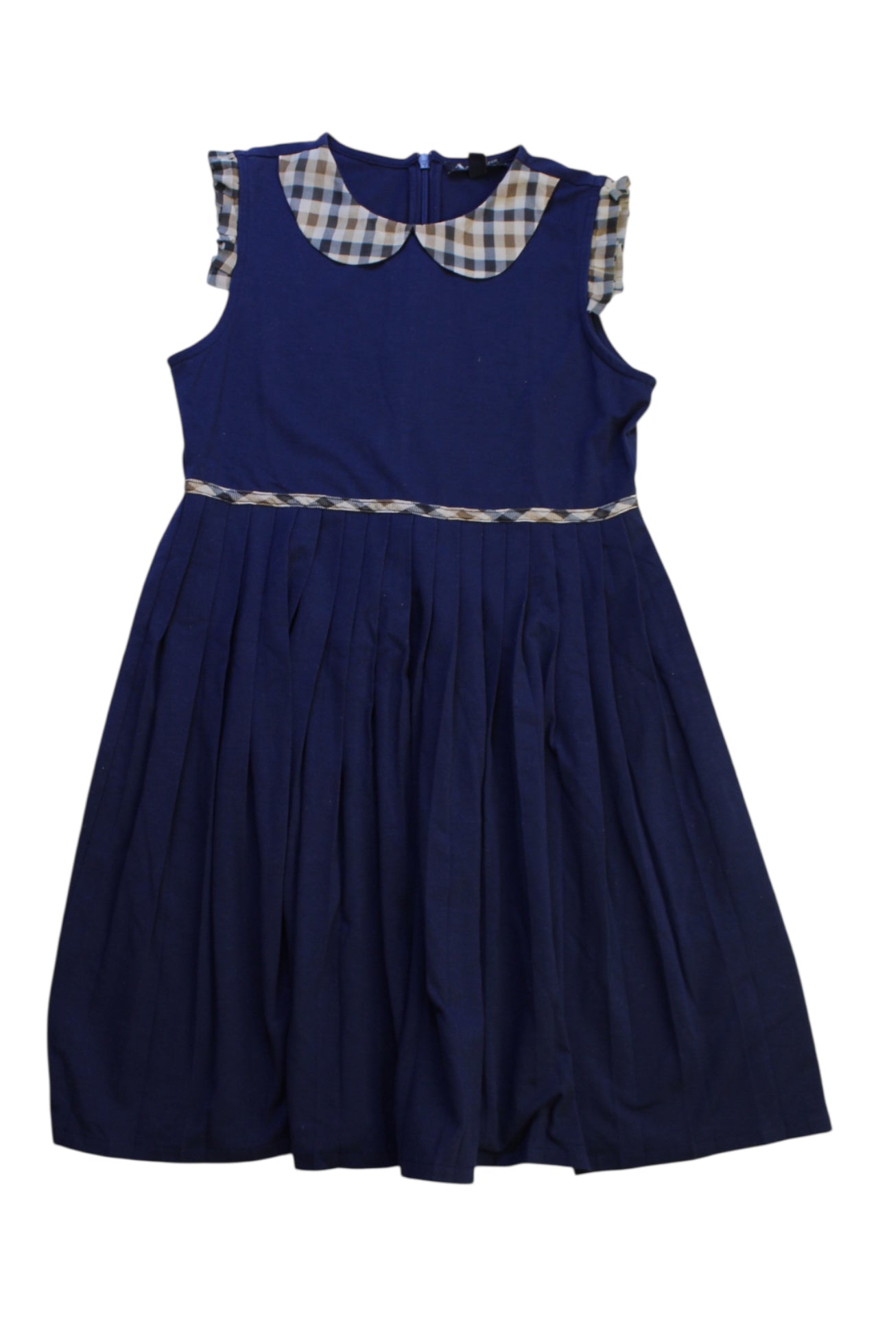 Aquascutum Girls' Sleeveless Checkered Collar Dress Size 5-6T - Perfect for School, Parties & Special Occasions