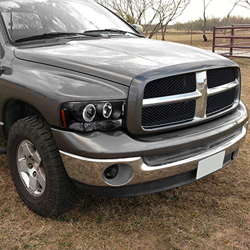 Spec-D Tuning Black Halo LED Projector Headlights + Smoke Fog Lights for 2002-2005 Dodge Ram 1500 | Left & Right Pair Headlamps Assembly | Upgrade Your Truck's Style & Night Visibility