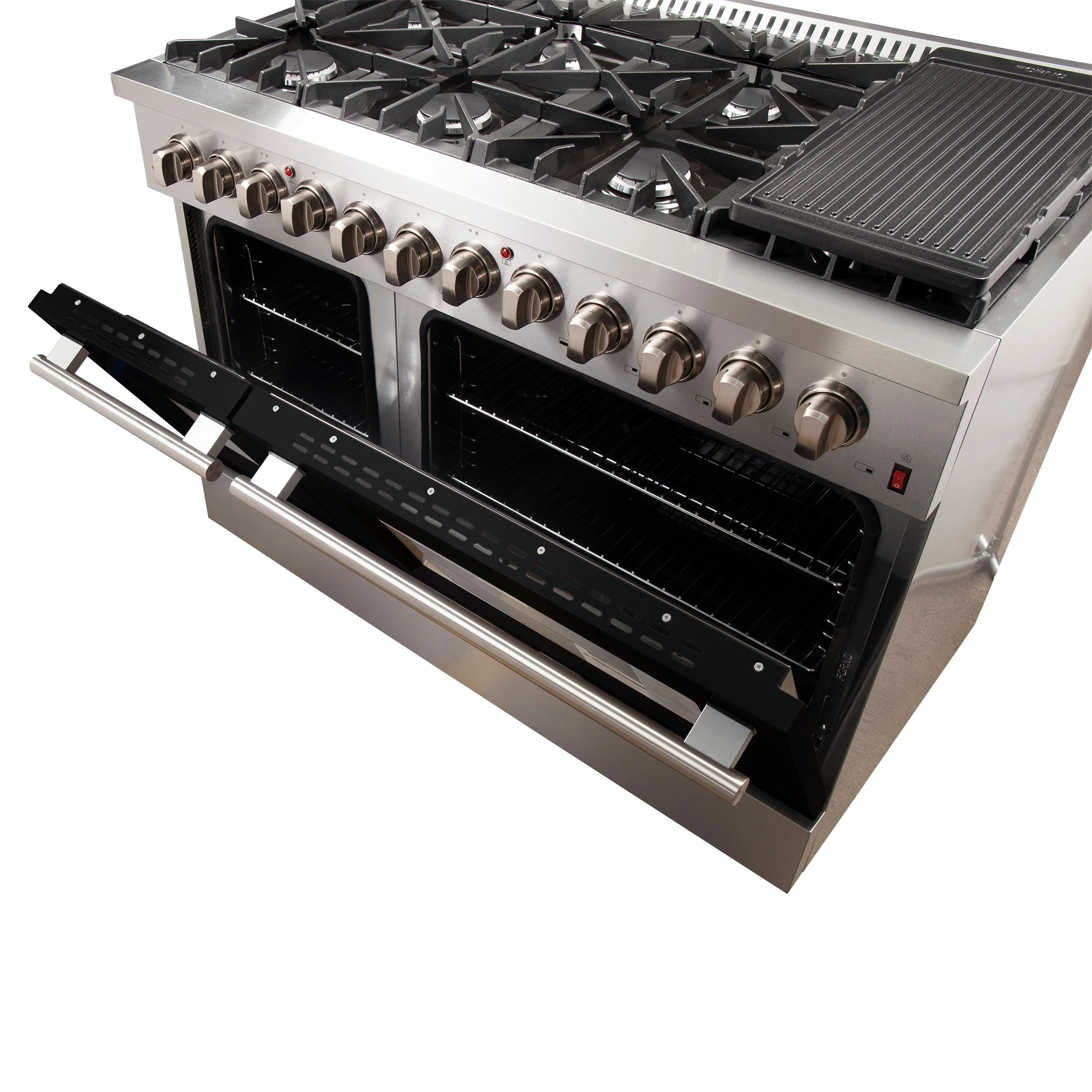 FORNO Galiano 48-Inch Dual Fuel Professional Range - Stainless Steel & Black Finish (FFSGS6156 48BLK) - Ideal for Home Chefs & Commercial Kitchens