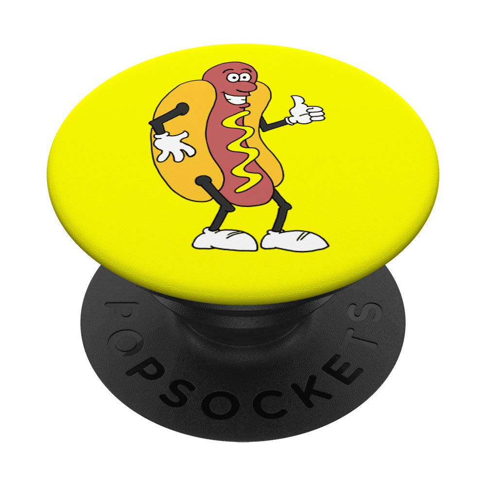 Funny Hot Dog Cartoon with Thumbs Up Yellow PopSockets PopGrip - Swappable Phone Grip for iPhone, Samsung & Tablets - Perfect for Daily Use, Travel & Work