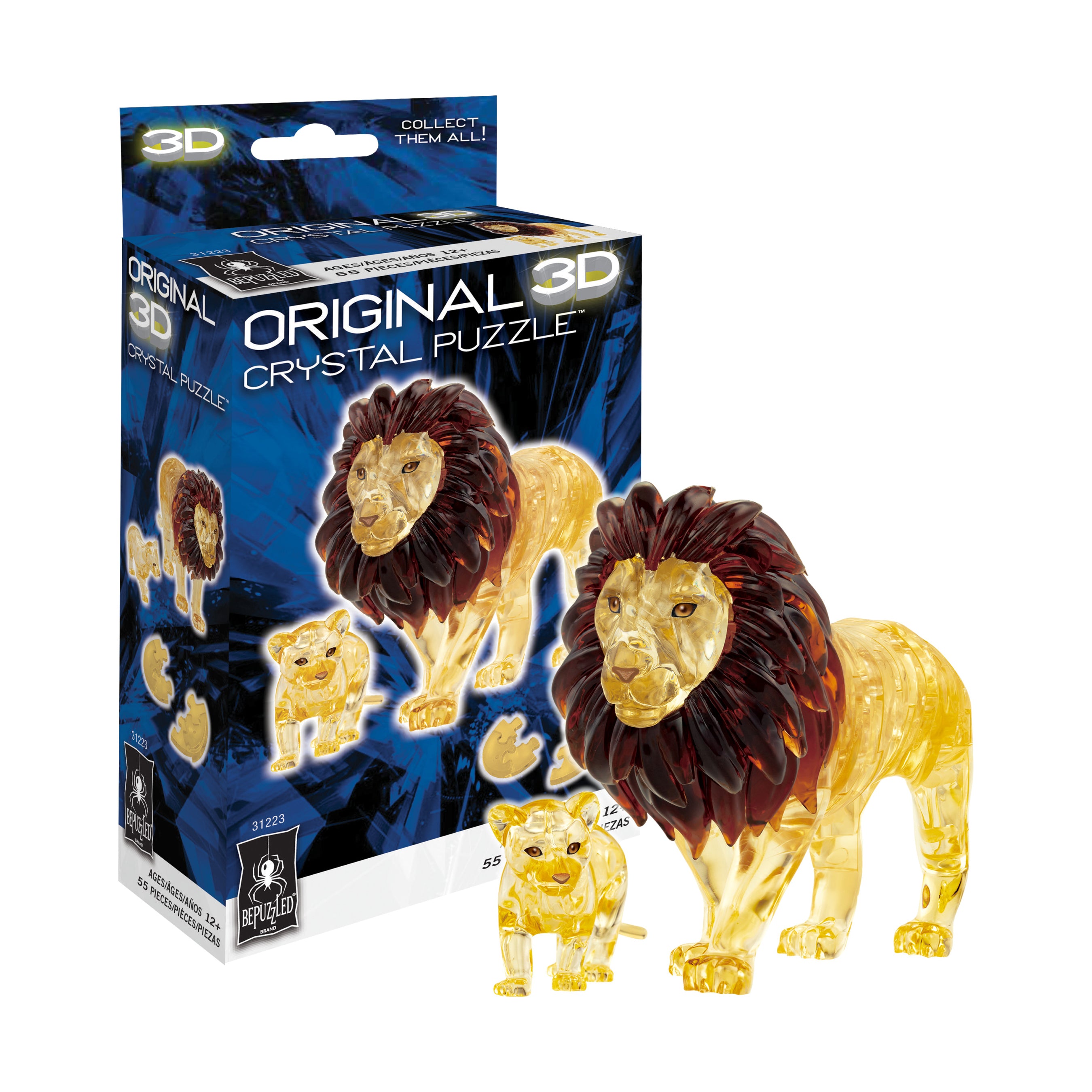3D Crystal Puzzle - Lion and Baby (Gold) 55 Pieces - Fun Brain Teaser for Adults & Kids - Perfect for Family Game Night & Educational STEM Toys Gift