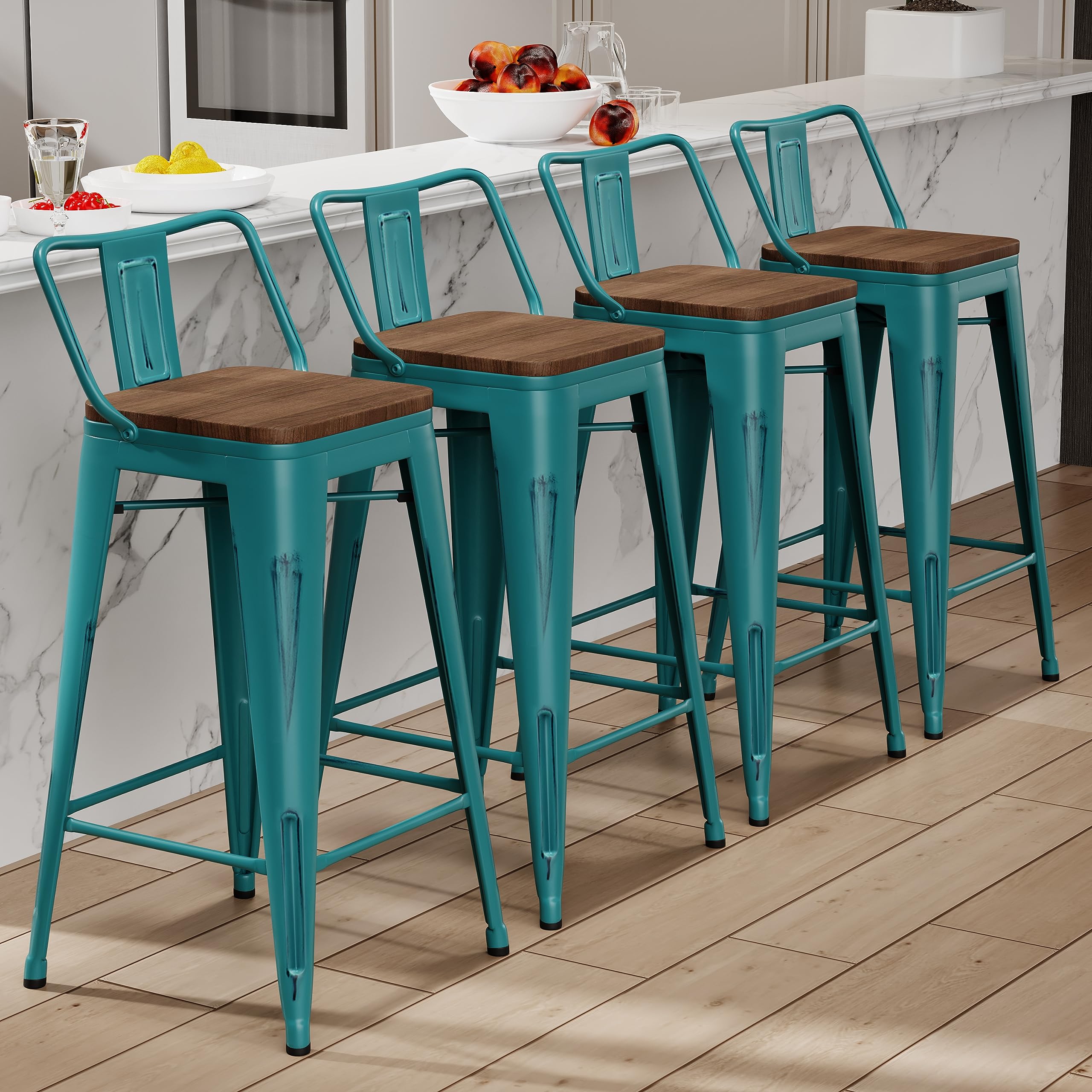 Industrial Metal Bar Stools Set of 4 - 24