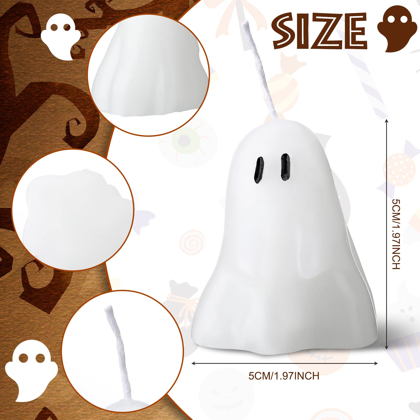 Jetec 12-Piece Halloween Ghost Candles Set - Spooky Fun Face Tabletop Decorations for Holiday Parties, Home Decor & Haunted House Themes (Cute Style) - Perfect for Halloween Centerpieces, Trick-or-Treat Displays & Themed Dinner Settings