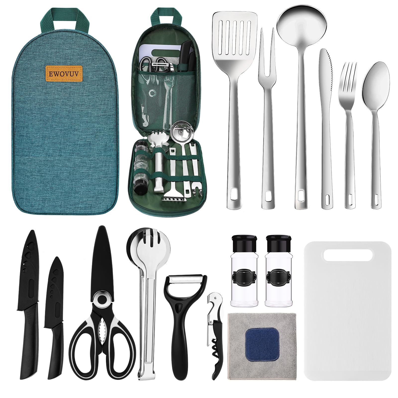 **Portable Camping Cooking Utensils Set - 15-Piece Non-Stick Cookware Kit for Outdoor Camping, RV, Picnic & BBQ | Essential Camping Gear for Women & Men | Perfect for Backpacking, Hiking & Travel**