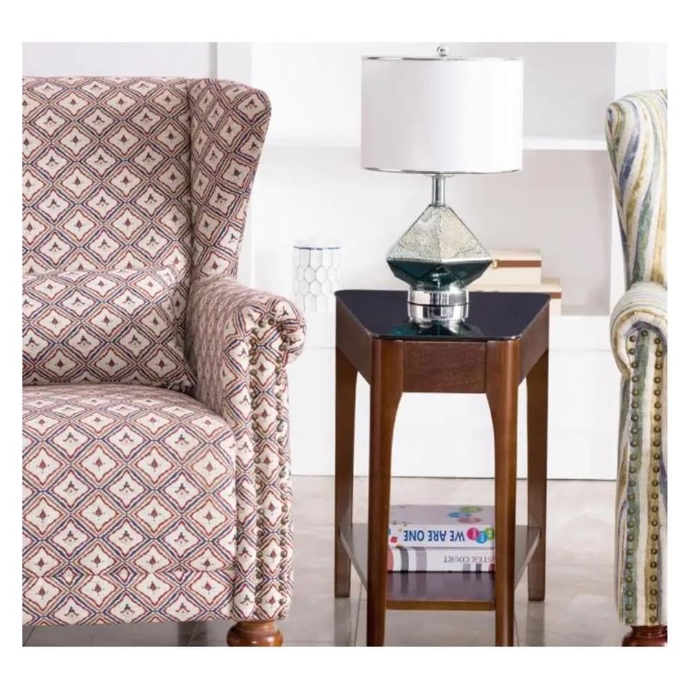 Leick Furniture Obsidian Glass Top Wood End Table - Chestnut Oak Finish - Modern Side Table for Living Room, Bedroom, or Office