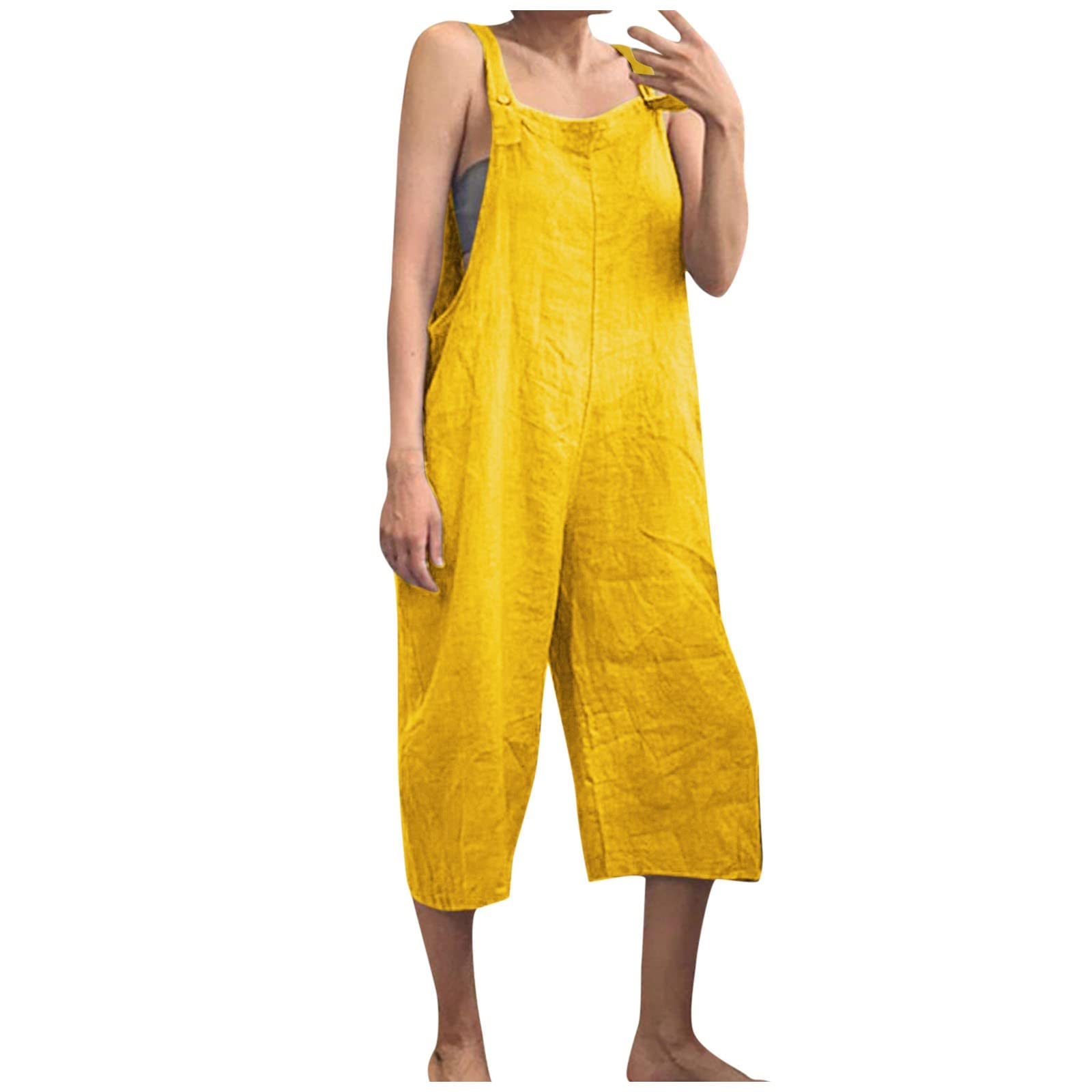 Women's Cotton Linen Jumpsuit - Sleeveless Straps Romper with Loose Fit for Casual Wear | Perfect for Summer Outings, Beach Vacations & Everyday Comfort