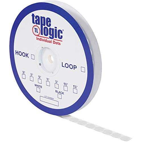 Tape Logic Hook and Loop Tape Dots - 3/8 Inch White Loop Fasteners (1800 Dots per Roll) for DIY Crafts, Office Organization & Home Decor