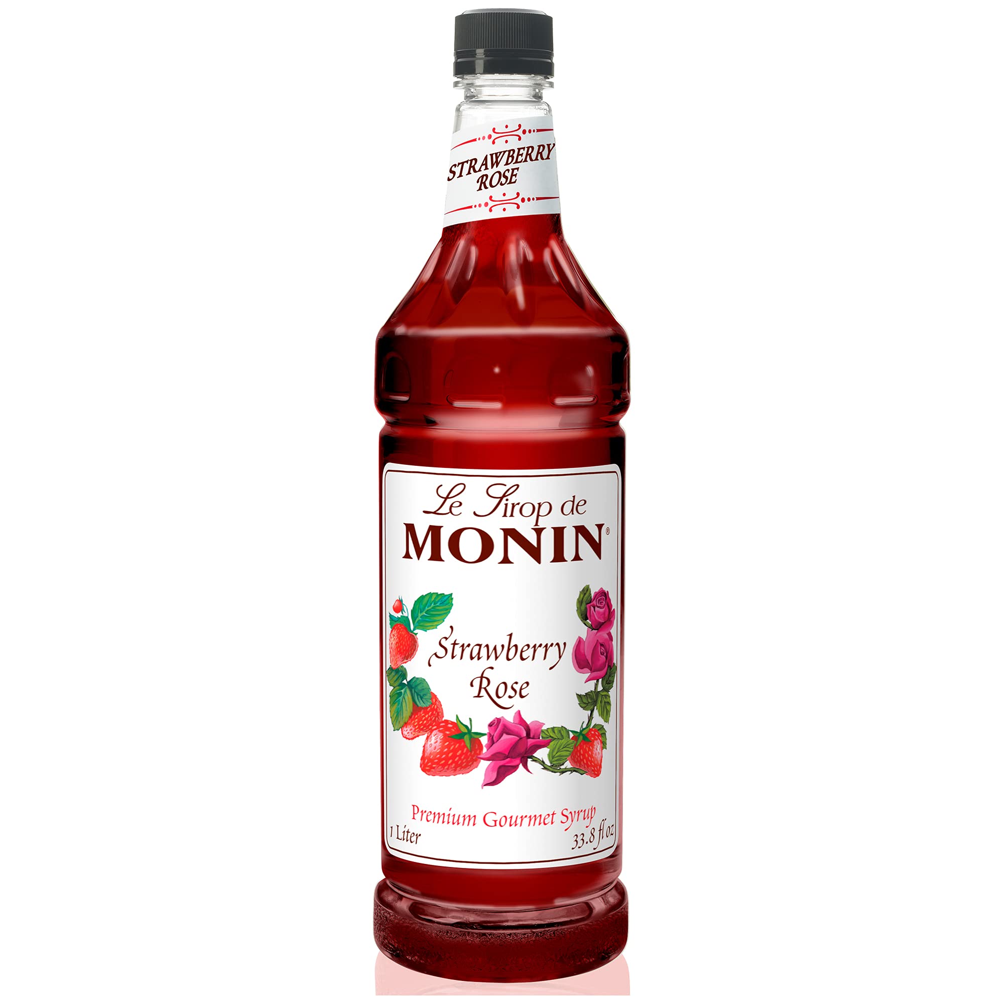 Monin Strawberry Rose Syrup - Natural Flavoring for Coffee, Lattes, Teas, Cocktails & More | 1L Bottle | Perfect for Home Barista, Cafe Drinks & Cocktail Mixing