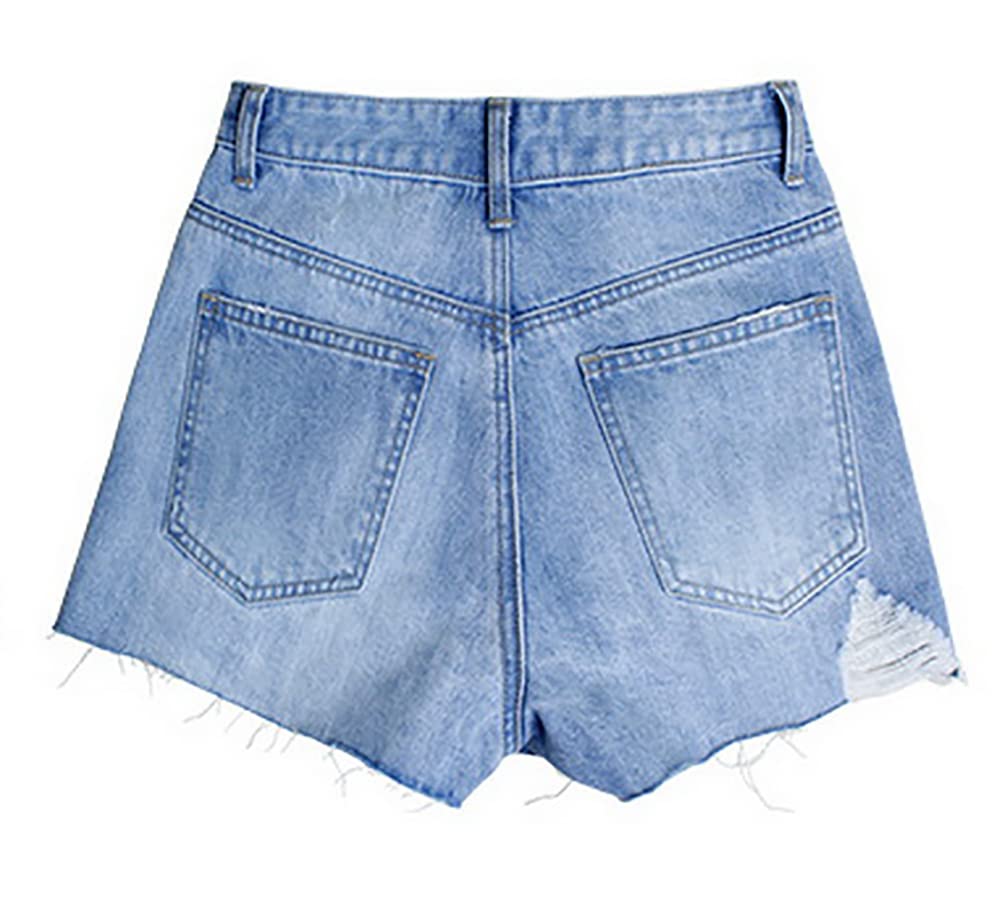 Women's Ripped Denim Shorts with Studded Details & Tassel Hem - Mid Waist Sexy Jean Shorts for Summer Outfits, Beach Vacations & Casual Streetwear