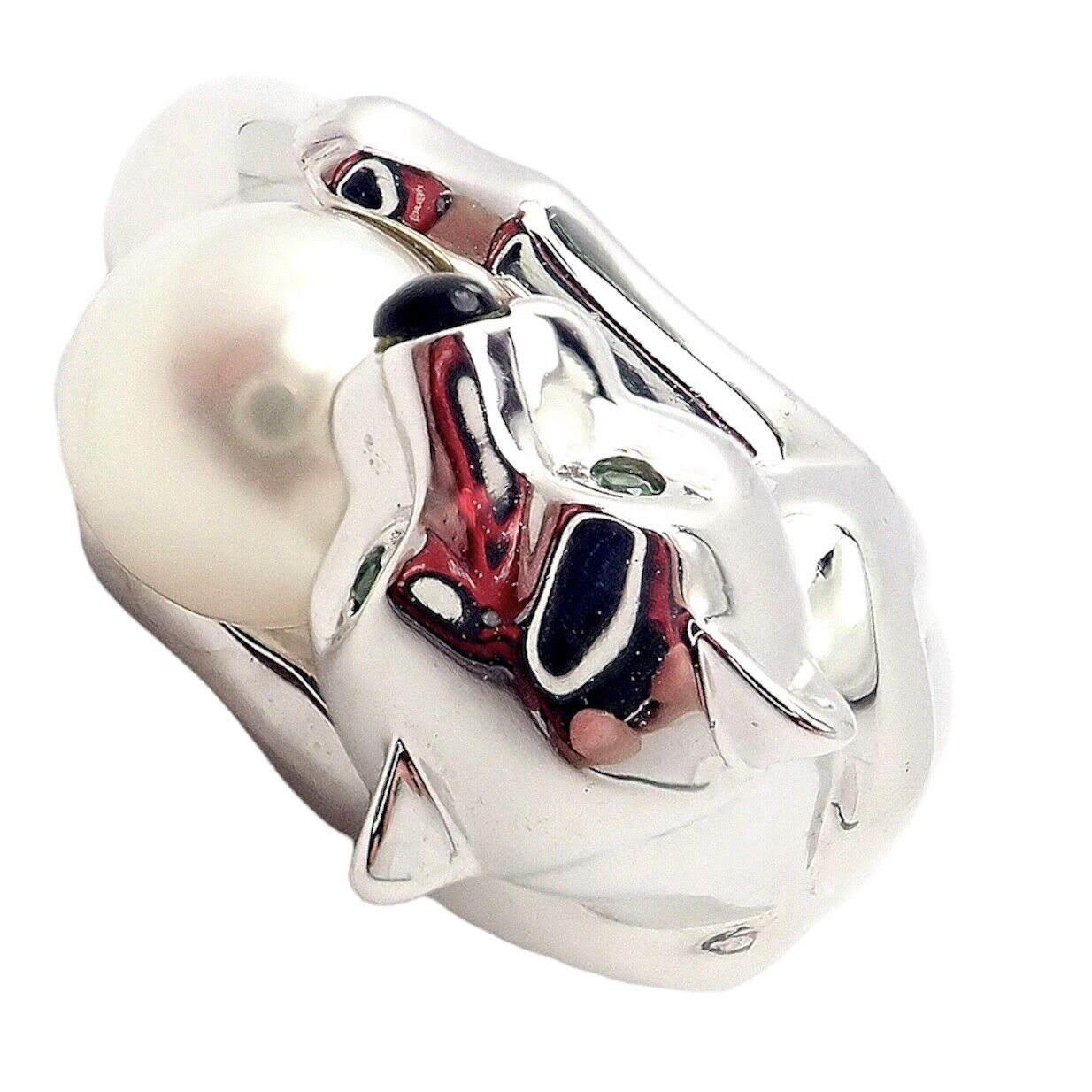 Authentic Cartier 18K White Gold Panther Panthere Ring with Onyx, Tsavorite & Pearl - Luxury Jewelry for Women, Perfect for Weddings, Anniversaries & Special Occasions