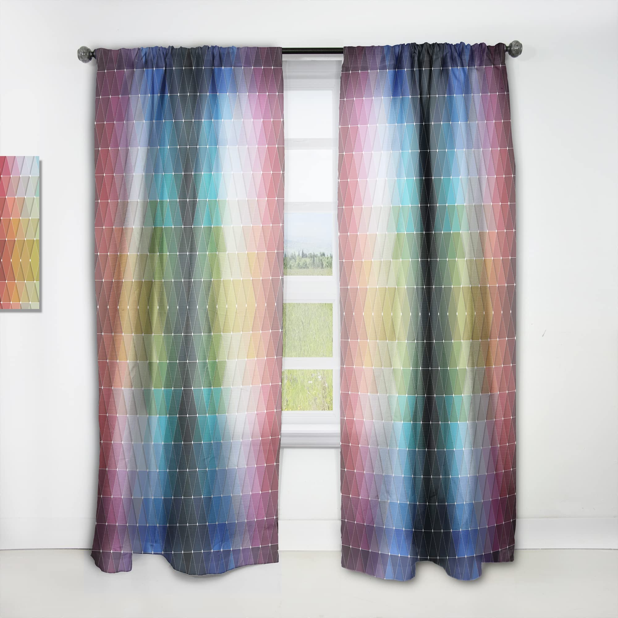 DesignQ Rainbow Geometric Triangle Blackout Curtains - Thermal Insulated Single Panel (52x63 Inch) for Bedroom & Living Room - Modern Window Drapes for Home Decor & Light Blocking