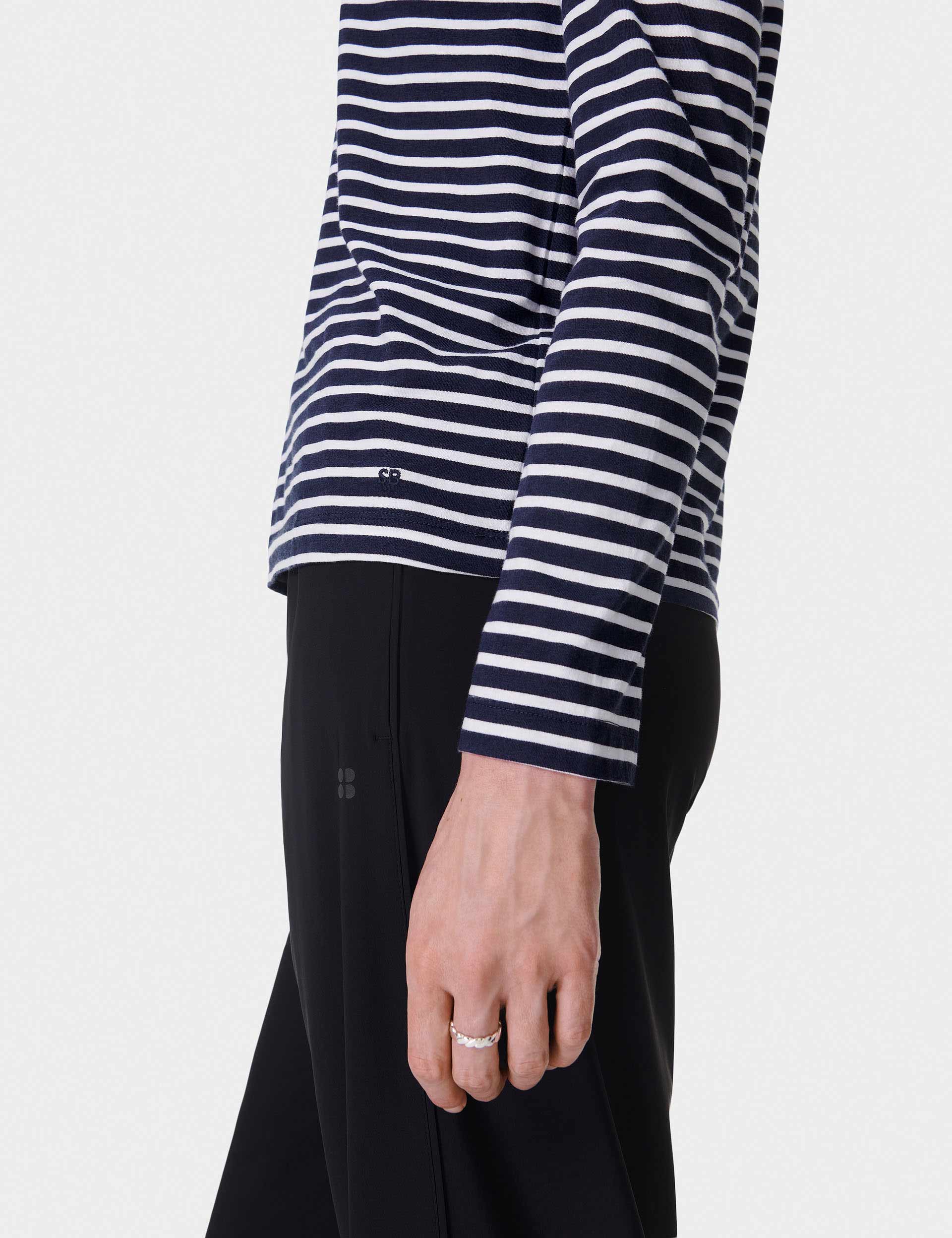 Premium Long Sleeve T-Shirt for Men & Women - Navy Blue with White Stripes - Comfortable Casual Wear for Everyday, Work & Outdoor Activities