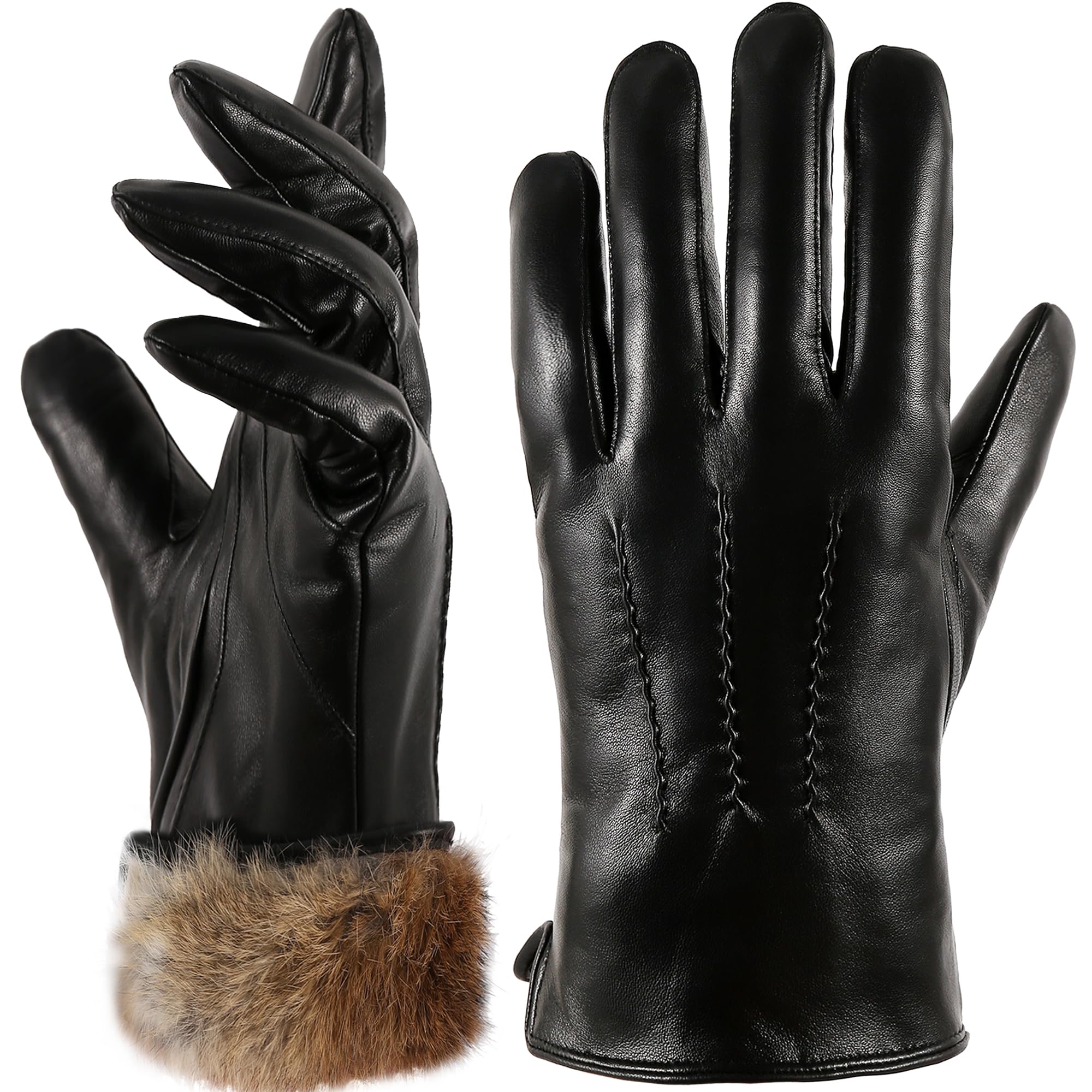 Premium Men's Winter Gloves - Soft Rabbit Fur Lined, Touchscreen Compatible for Texting & Driving - Warm & Stylish Cold Weather Accessory for Outdoor Activities, Commuting, and Daily Use