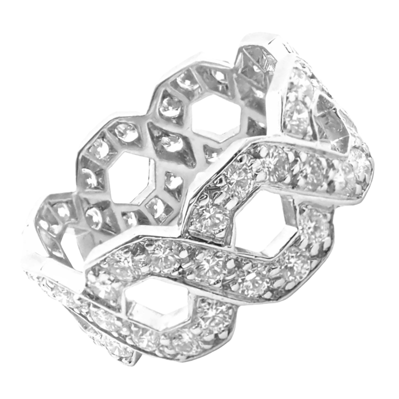 Authentic Tiffany & Co Platinum Diamond Eternal Wide Link Band Ring Size 5.25 - Luxury Wedding, Anniversary & Engagement Jewelry Gift for Women