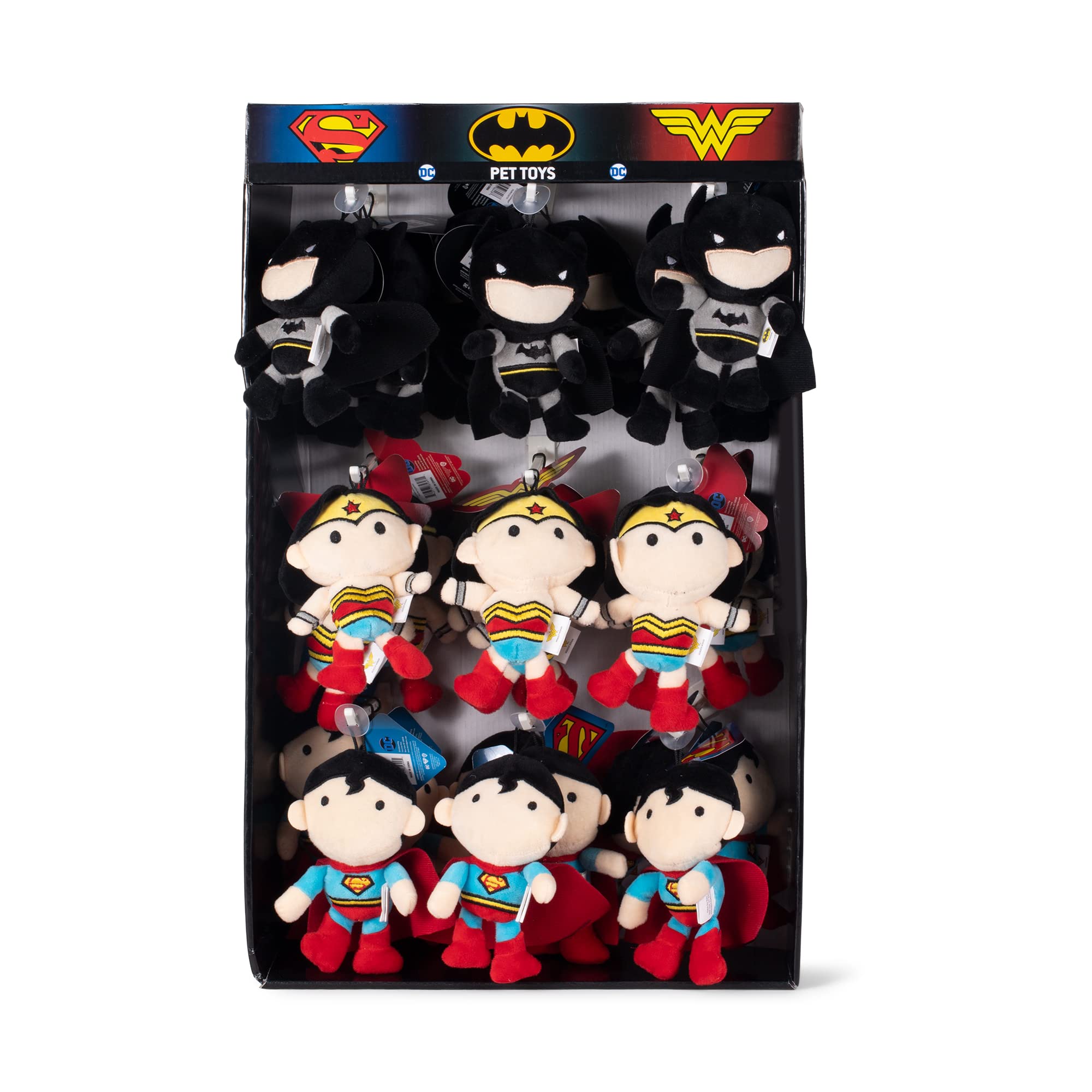 DC Comics Batman, Superman, Wonder Woman Plush Squeaky Dog Toys - 27 Piece Bulk Pack of 4