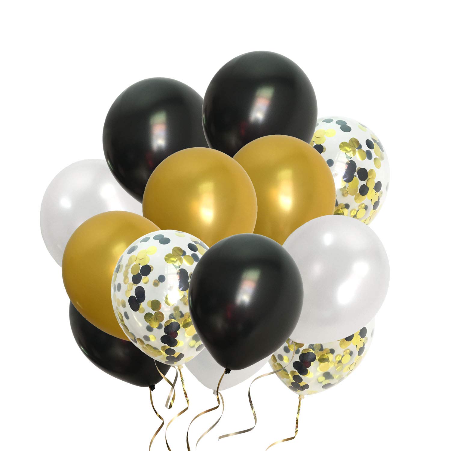 Black Gold Confetti Balloons for Party Decor - Birthday Wedding Graduation Decorations