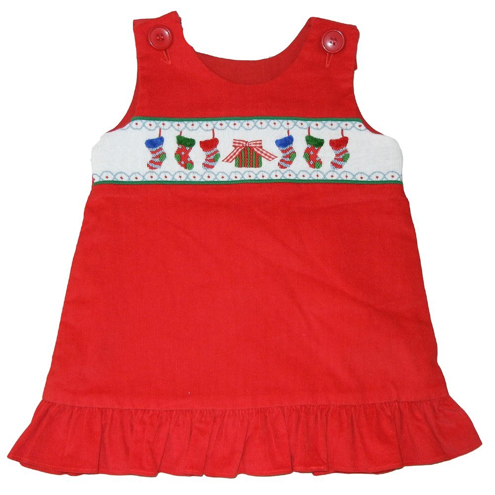 Red Corduroy A-Line Jumper with Stockings for Baby Girls 9 Months - Soft & Comfortable Winter Outfit for Holiday Photos & Family Gatherings