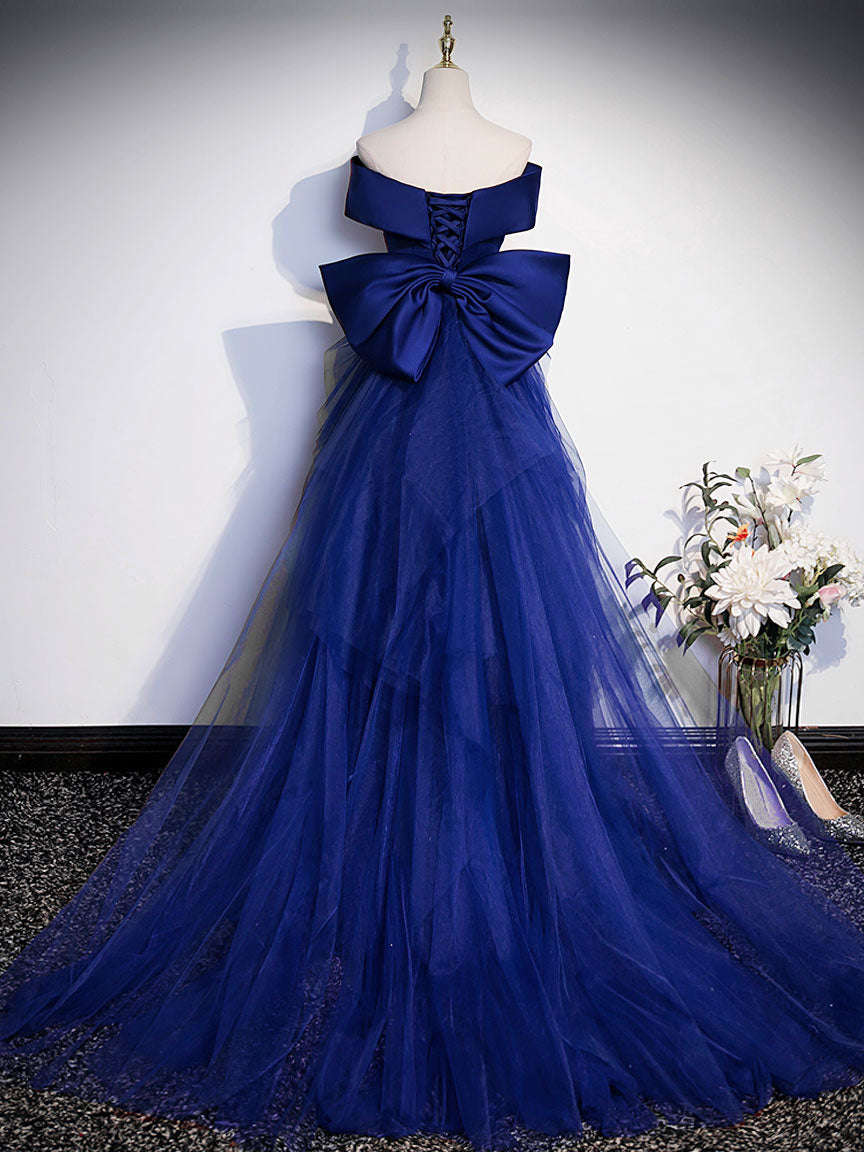 Elegant Royal Blue Mermaid Satin Long Prom Dress - Off Shoulder Blue Evening Gown for Formal Events, Homecoming, Weddings & Special Occasions
