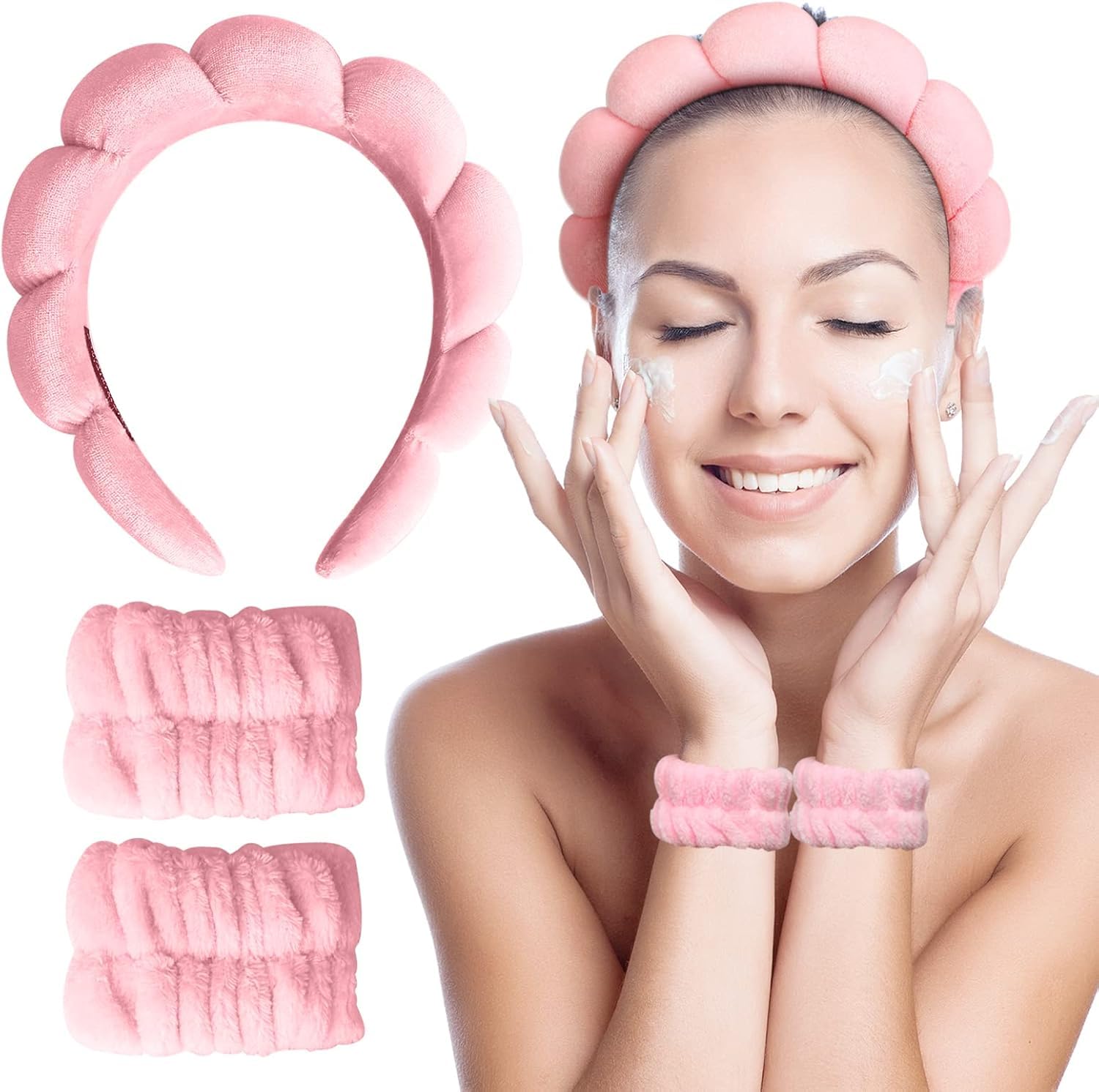 INSIME Women's Facial Spa Headband - Stylish Makeup & Face Wash Hairband with Wrist Towel | Soft Beauty Skincare Accessory for Spa, Makeup & Skincare Routine at Home
