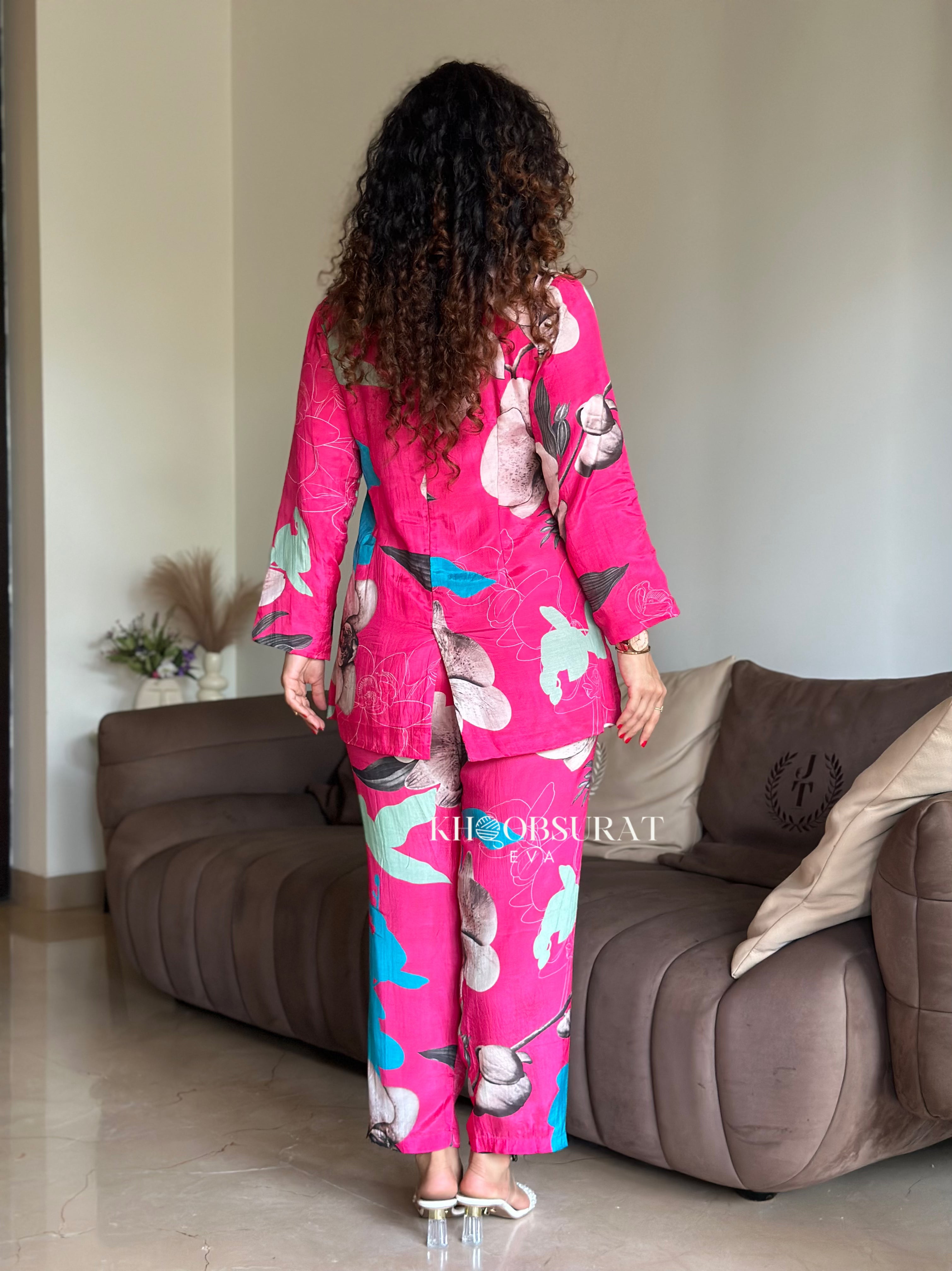Stylish Pink Floral Blazer Coord Set for Women - Office Wear & Spring Outfits | Trendy Matching Jacket & Pants Suit