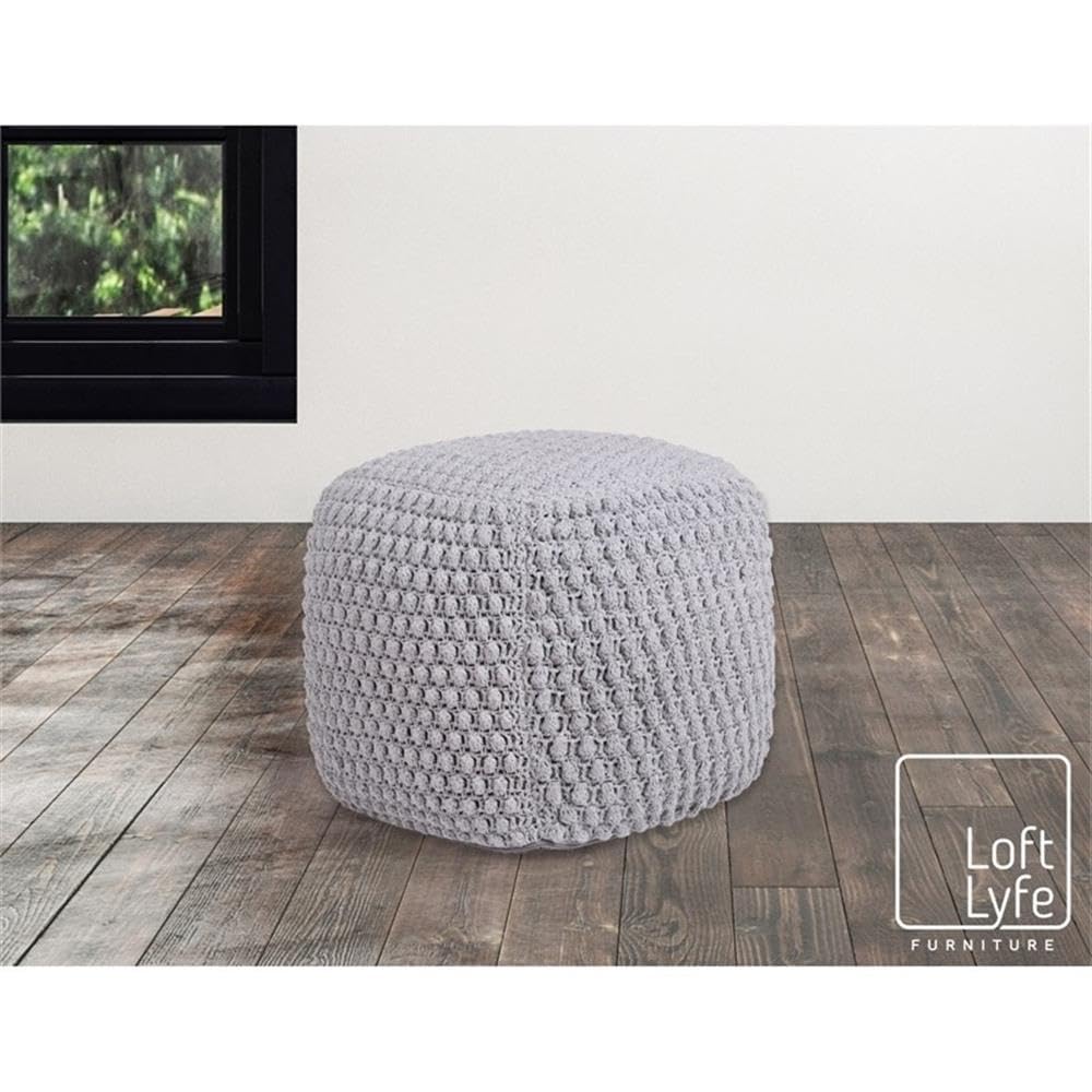 Premium Luc Cotton Yarn Pouf Ottoman - Light Grey Home Decor Accent for Living Room, Bedroom & Nursery | Soft Handmade Footstool, Boho Chic Seating