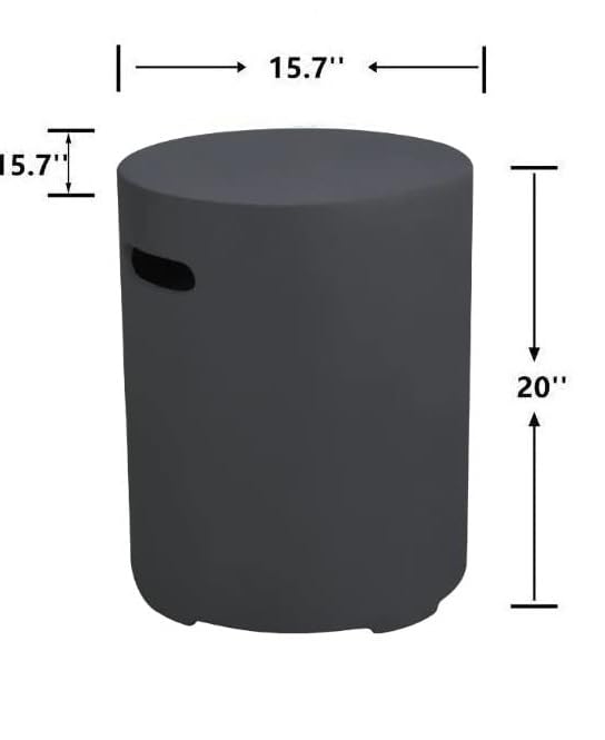 AMS Fireplace | Elementi 20lb Propane Tank Cover (Dark Grey) - Handcrafted Fiberglass Reinforced Concrete, Round Design 15.7x15.7x20 inches | Outdoor Patio Decor, Fire Pit Accessory, End Table Alternative for Backyard & Garden