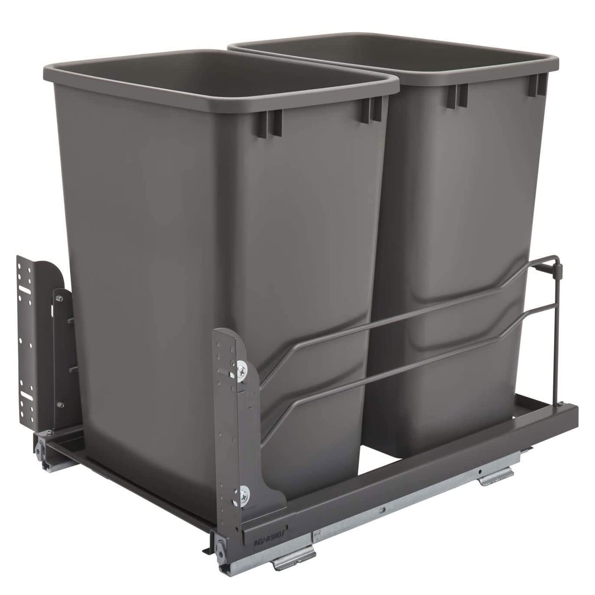 Rev-A-Shelf 35 Quart (8.75 Gallon) Under Cabinet Double Pullout Trash Can with Soft-Close Slides - Orion Gray (53WC-1835SCDM-213) | Space-Saving Kitchen Waste Bin for Easy Recycling & Disposal