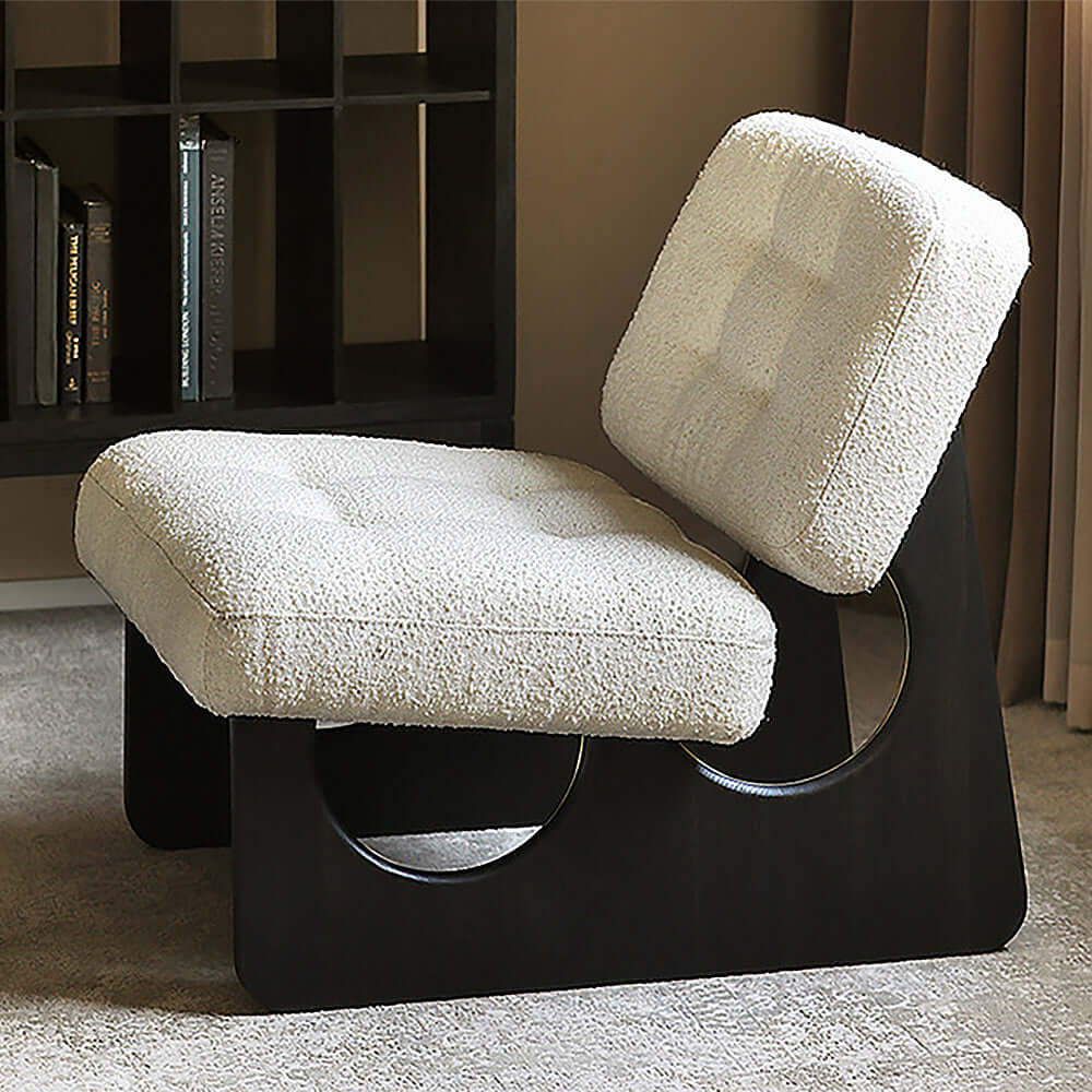 Modern Boucle Sherpa Lounge Chair - White & Black Accent Chair with Ash Wood Upholstery - Perfect for Living Room, Bedroom or Office Decor