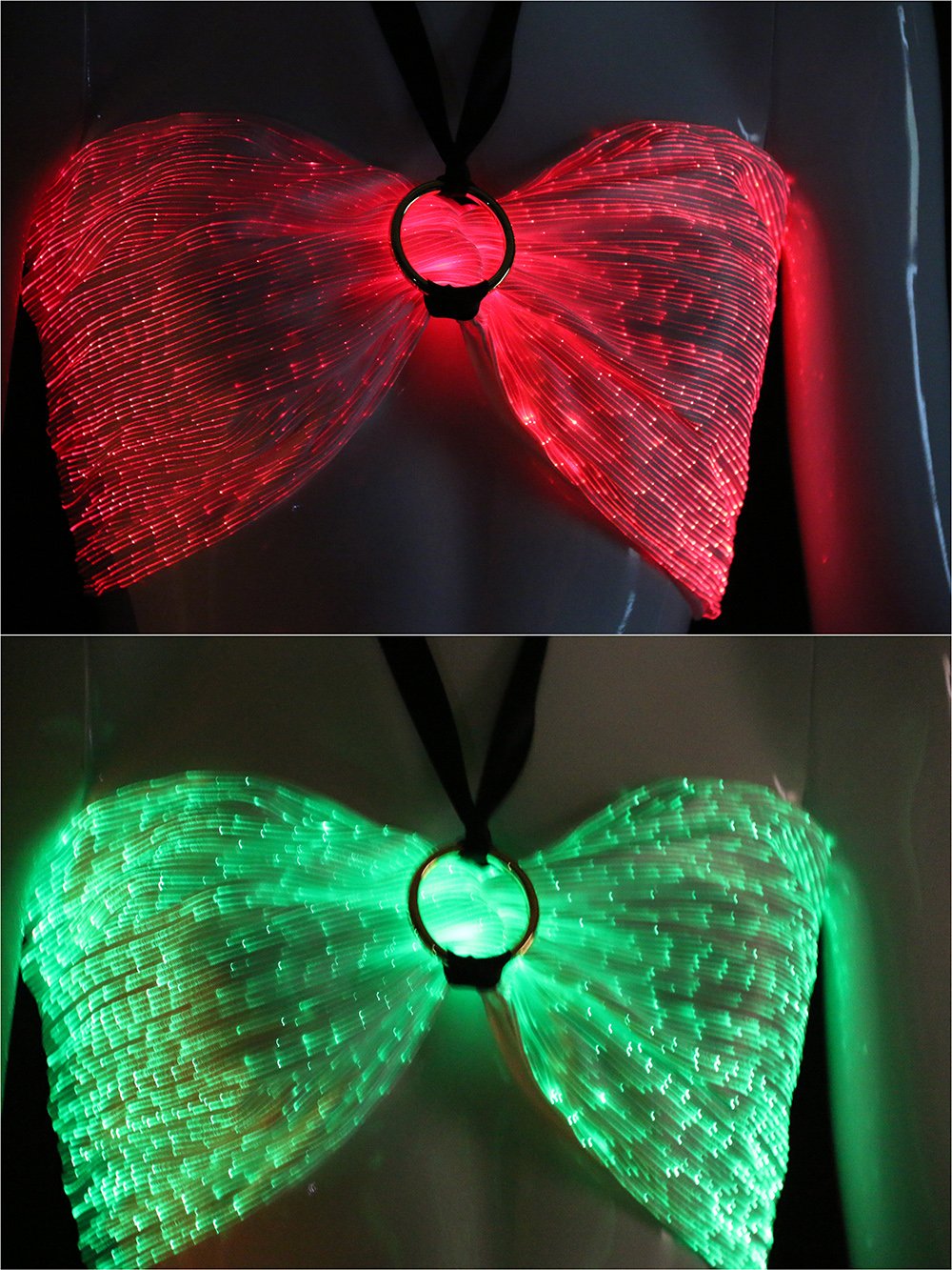 LED Light Up Backless Bra - Wireless Fiber Optic Dance Costume Top with Glow in Dark & Mobile App Control (XL, White) for Rave, EDM Festivals & Nightclub Performances
