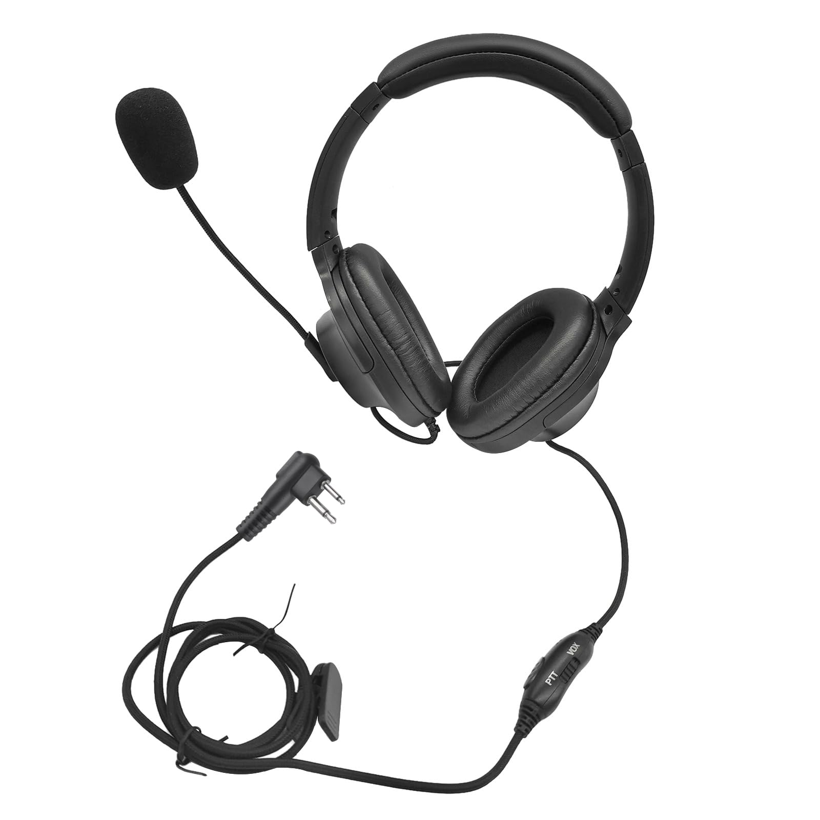 HELETUL 2-Way Radio Headphones with Mic - Ham Radio Intercom PTT Headset with Boom Microphone & Headband for Motorola 2-Pin Walkie Talkies (Binaural) - Perfect for Security, Construction & Outdoor Communication