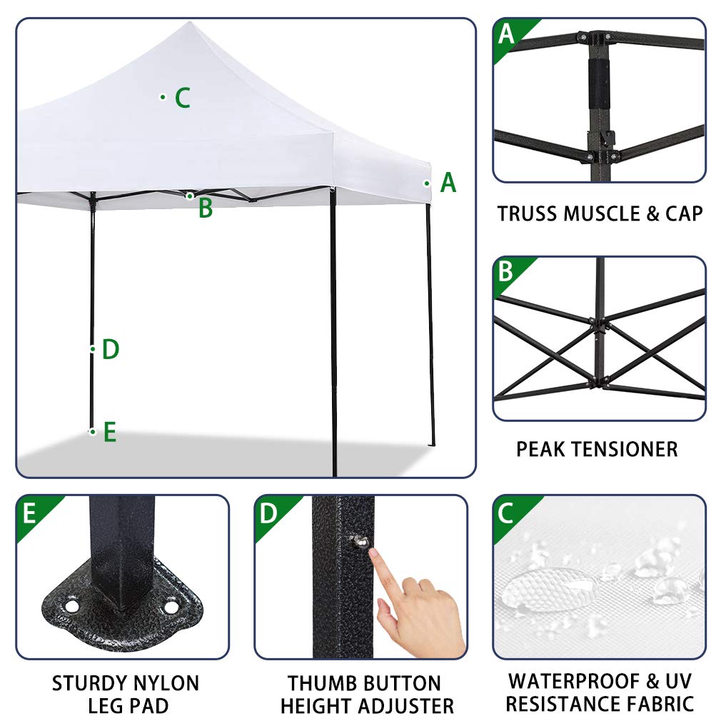 10x10 Pop Up Canopy Tent - Instant Folding Portable Outdoor Gazebo with Backpack Bag | Sun Shade Shelter for Parties, Weddings, Beach & Backyard Events | White 10'x10' Heavy Duty Canopy with Better Air Circulation