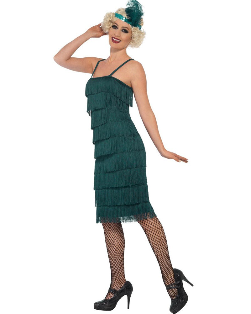 Vintage 1920s Teal Flapper Dress for Women - Roaring Twenties Gatsby Costume for Halloween, Themed Parties & Burlesque Shows