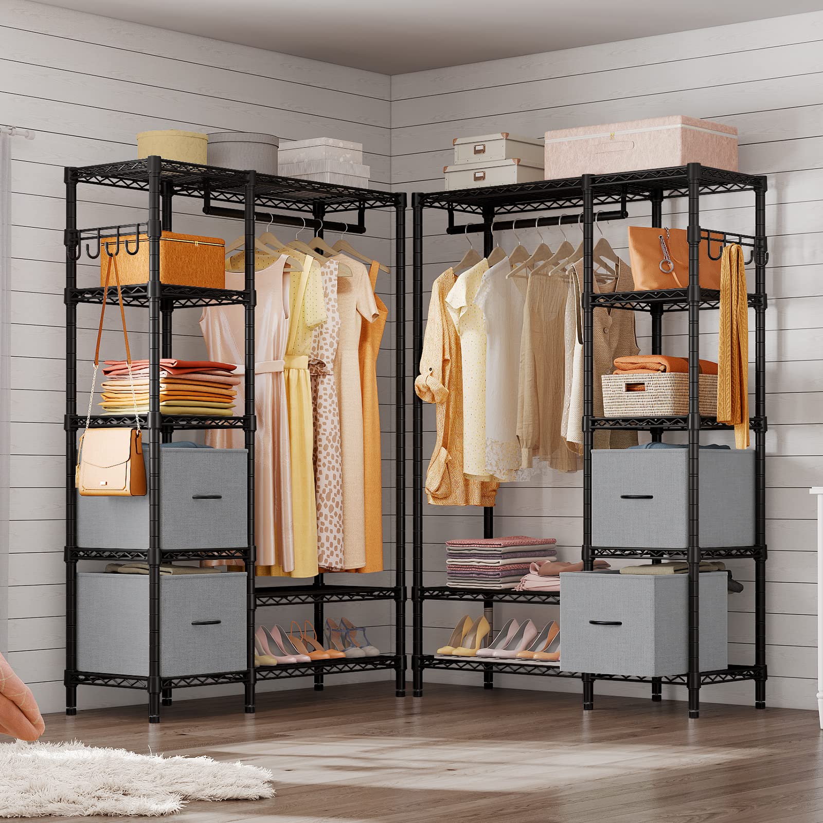 VIPEK V7 Heavy Duty Garment Rack with Shelves & Drawers - Adjustable Metal Wardrobe for Clothes Storage, Freestanding Closet System with 730lbs Capacity (Black) - Perfect for Bedroom, Closet Organization, Laundry Room & Commercial Use