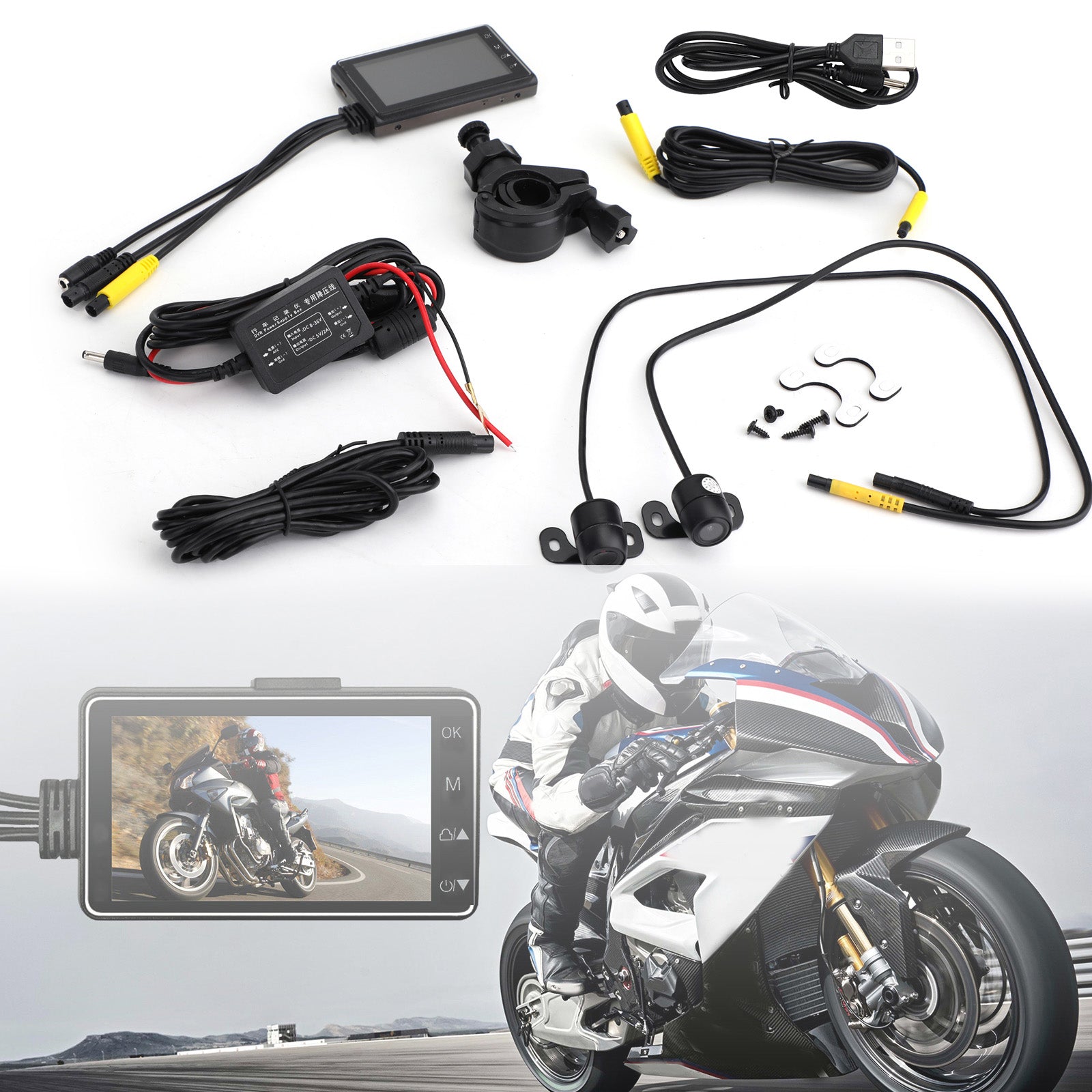 1080P Motorcycle DVR Camera - Dual Lens Motorbike Video Recorder with Night Vision for Safety Riding & Adventure Touring | Waterproof Action Camera for Harley, Honda, Yamaha & Other Bikes