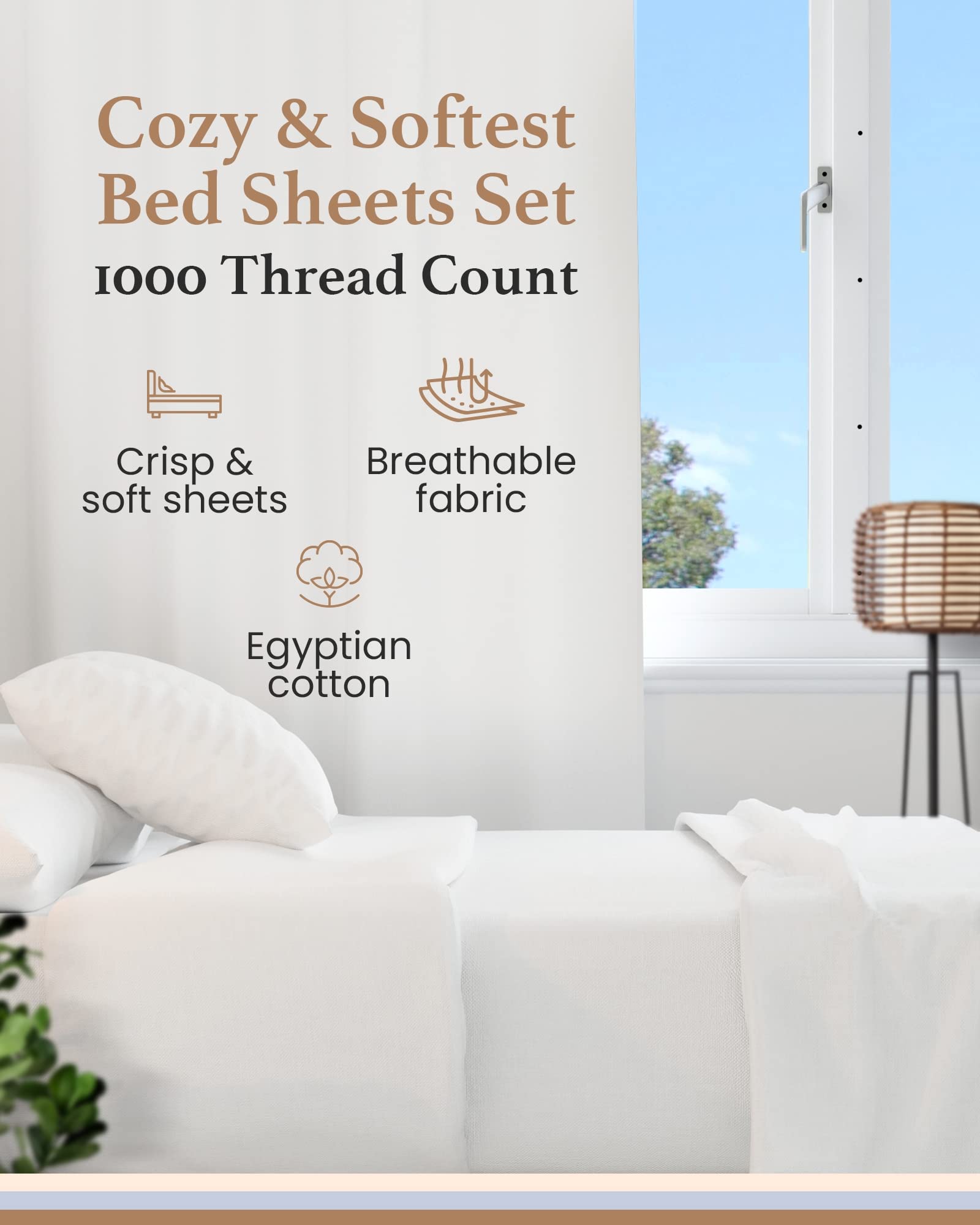 1000 Thread Count 100% Egyptian Cotton Twin XL Sheets Set - 4 Piece Luxury Bedding with 16