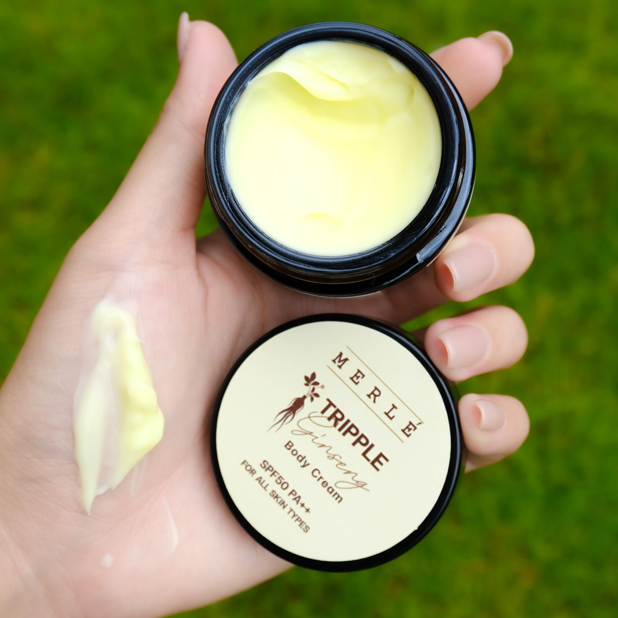 MERLE Triple Ginseng Body Cream with SPF 50 PA++ - 2 Pack | Collagen, Arbutin & Vitamin C for Smooth Skin | Daily Moisturizer & Sun Protection for Face & Body