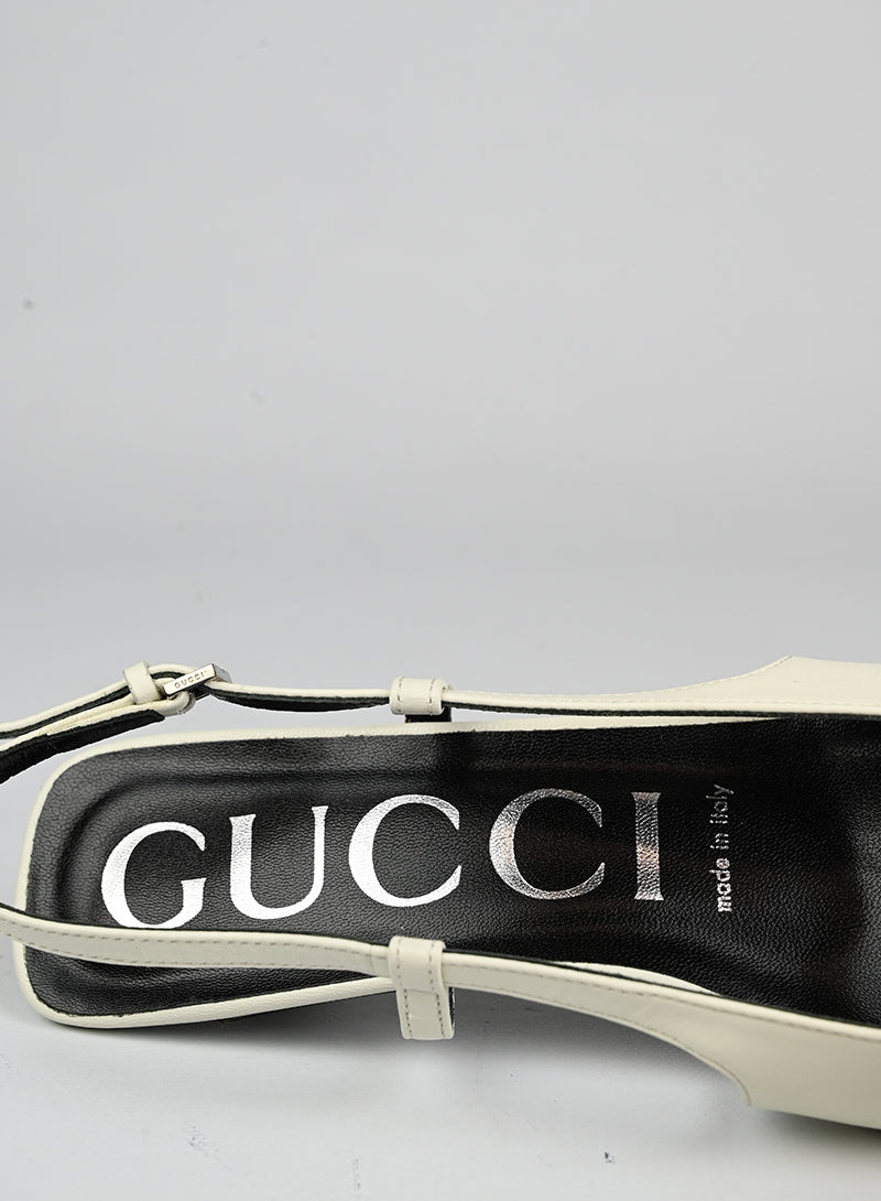 Gucci White Leather Slingback Heels Women's Size 37 - Perfect for Parties, Weddings & Office Wear