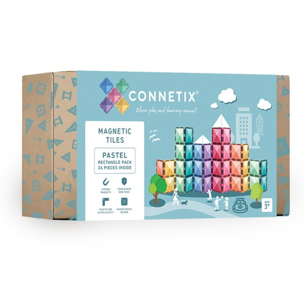 Connetix Pastel Rectangle Magnetic Tiles - 24 Piece Educational Building Set for Kids | STEM Learning Toys | Creative Play for Toddlers & Preschoolers | Perfect for Classrooms & Home Playrooms