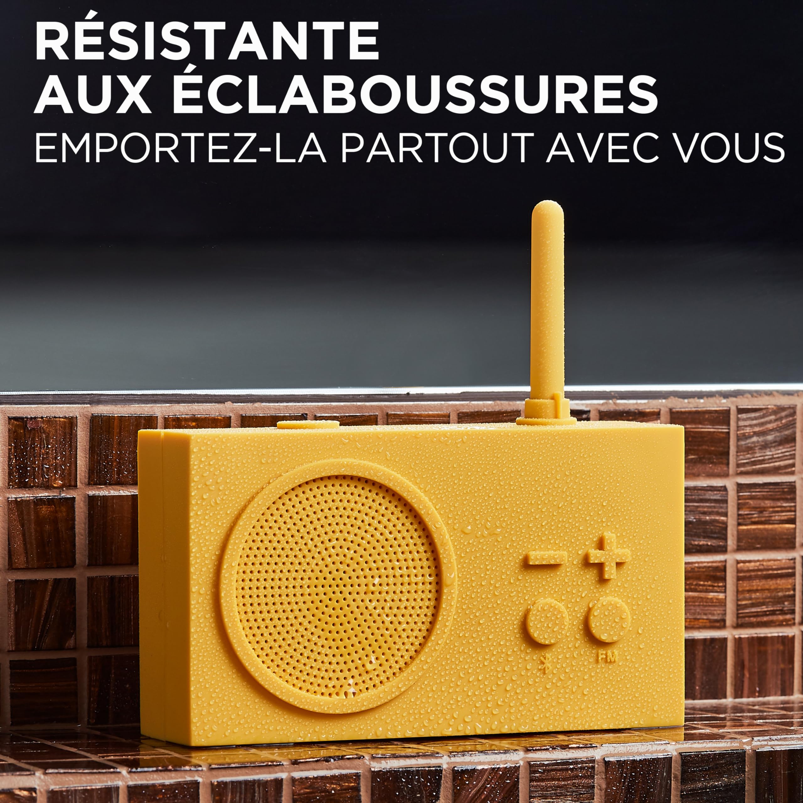 Lexon TYKHO 3 Wireless Bluetooth Speaker with FM Radio, Splashproof Portable Speaker, Rechargeable Battery - Black - Perfect for Outdoor Adventures, Beach Parties & Home Use