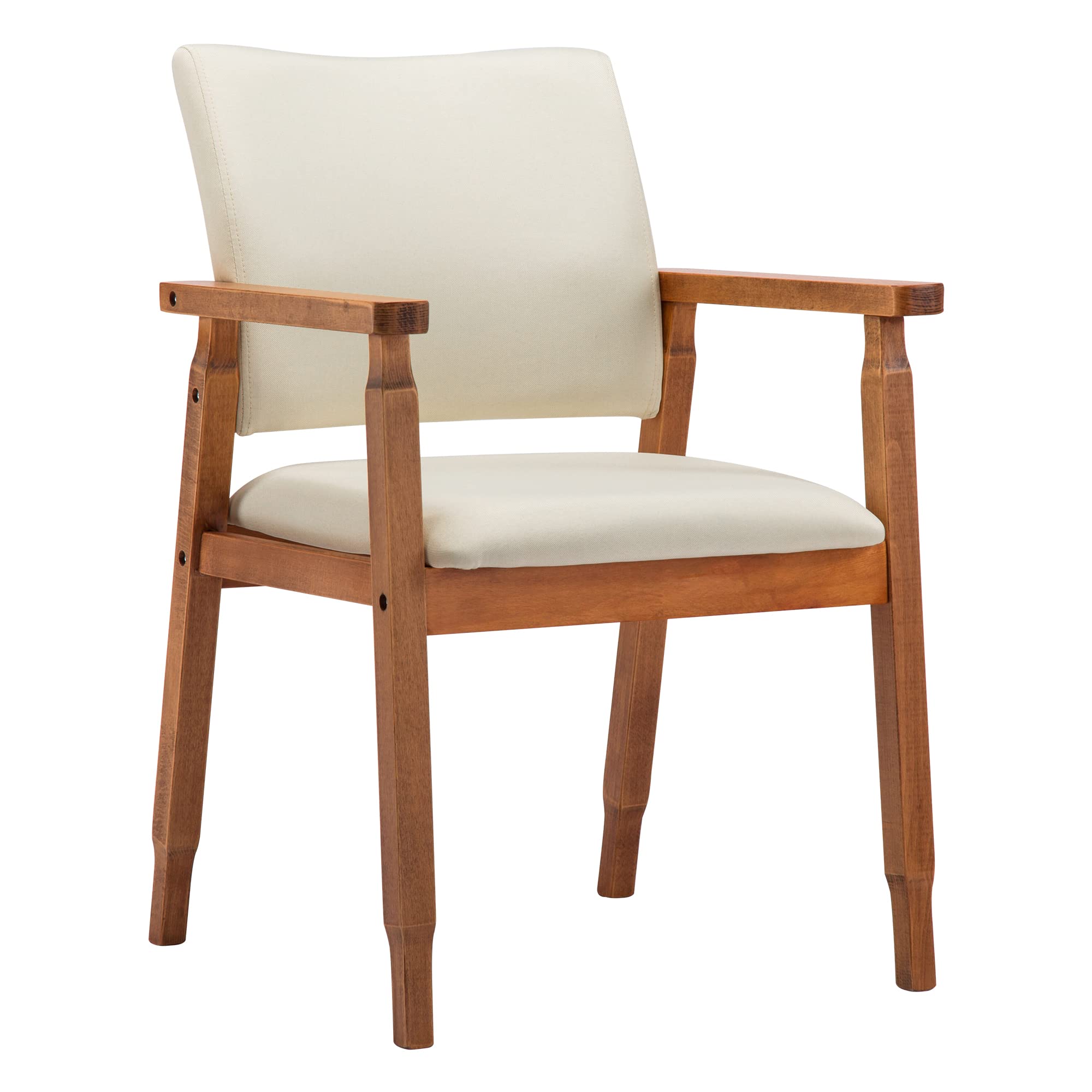Set of 4 Walnut Dining Chairs with Wooden Arms and Legs - Beige Living Room Decor Furniture for Dining Room, Kitchen, or Home Office