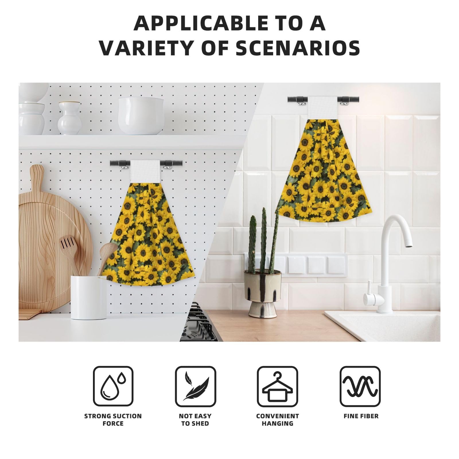 Soft Coral Velvet Sunflower Hanging Kitchen Towels - Absorbent Hand Towels with Loops for Bathroom, Dish Cloth & Washcloth | Perfect for Kitchen Decor, Dish Drying & Bathroom Essentials