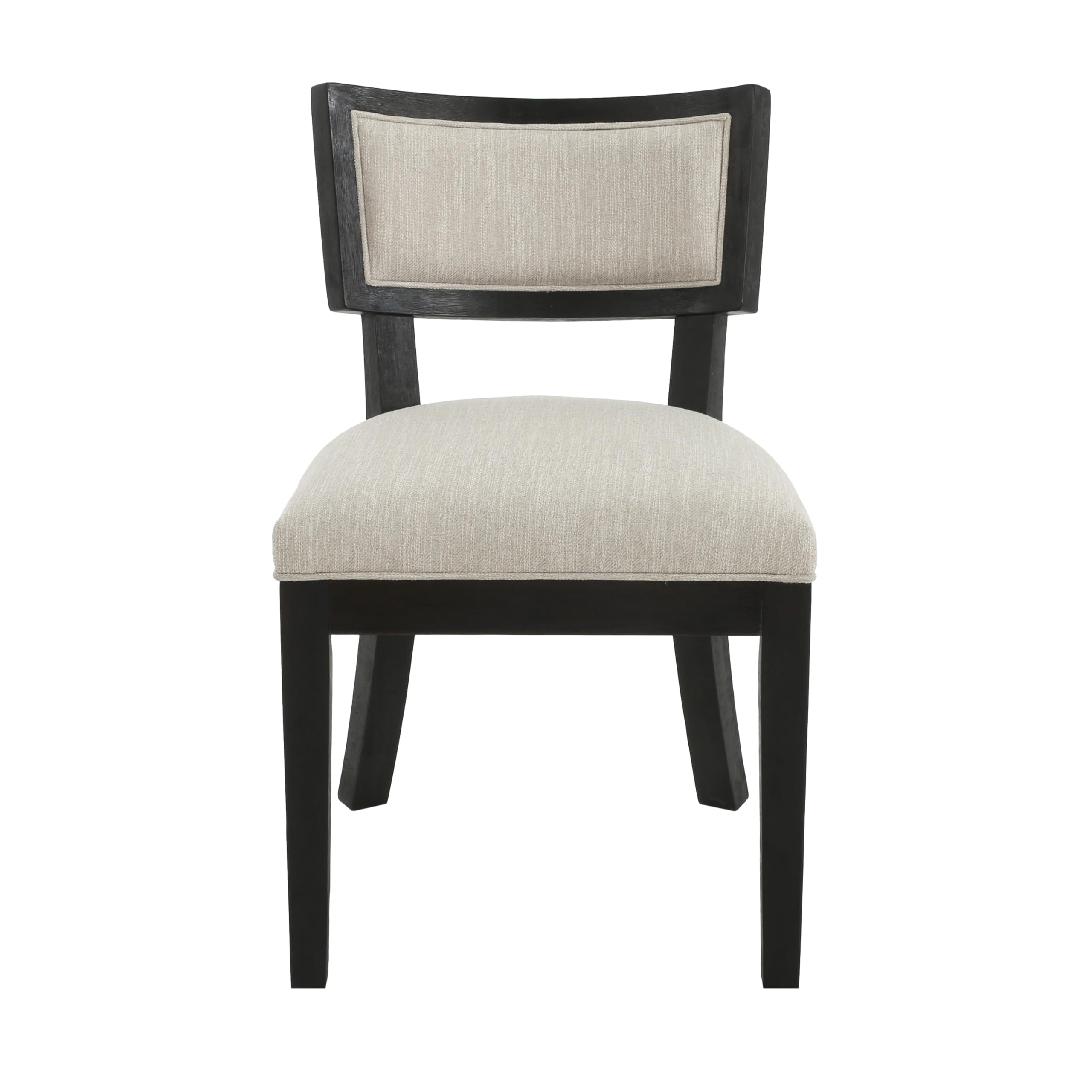 Christopher Knight Home Set of 2 Fabric Upholstered Armless Dining Chairs with Rubberwood Legs & King Louis Back - Wood Frame Soft Chairs for Dining Room, Kitchen, Restaurant - Brown & Beige - Perfect for Home Decor, Small Spaces & Elegant Dining Settings