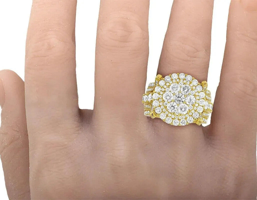 14K Yellow Gold Men's XL Cluster Pinky Ring with 2 Rows of VVS EF Lab-Grown Diamonds (CVD/HPHT) - Perfect for Weddings, Parties, and Special Occasions