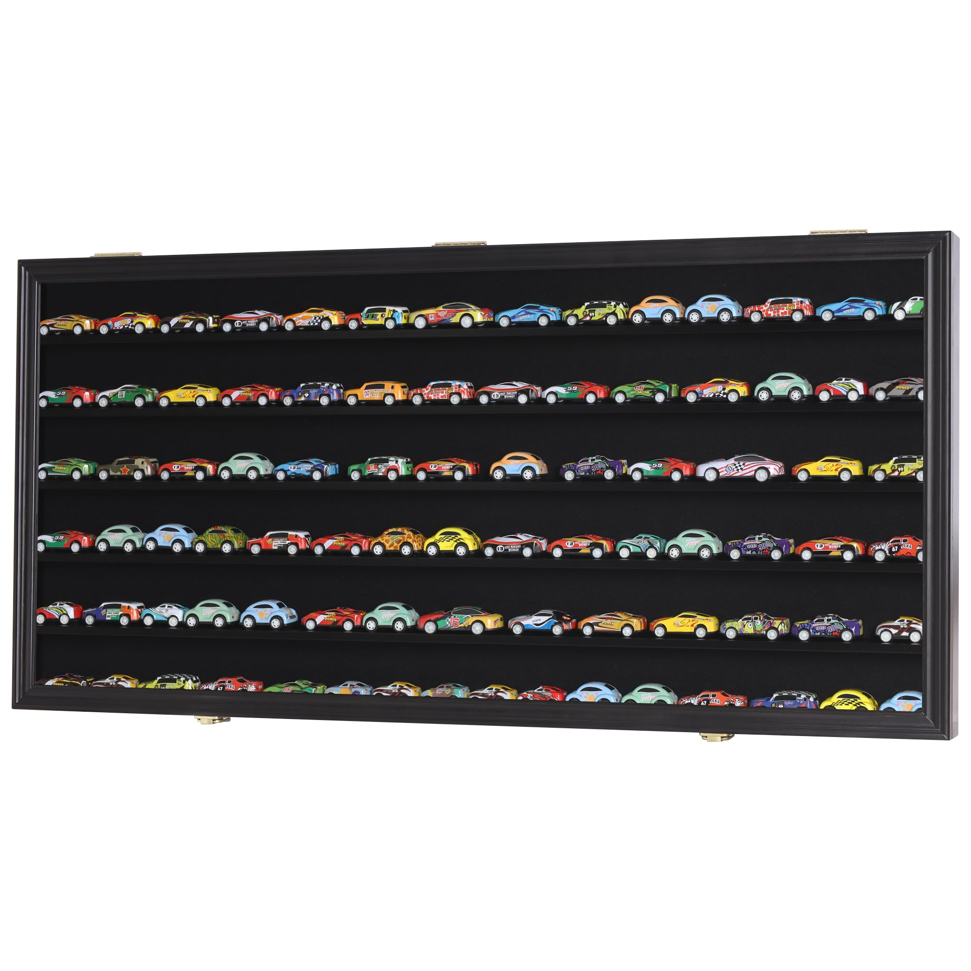 HO Scale Train Display Case with UV Protection - 1/64 to 1/43 Diecast Model Car Showcase Cabinet with Lockable Doors - Black Finish for Collectors & Home Decor