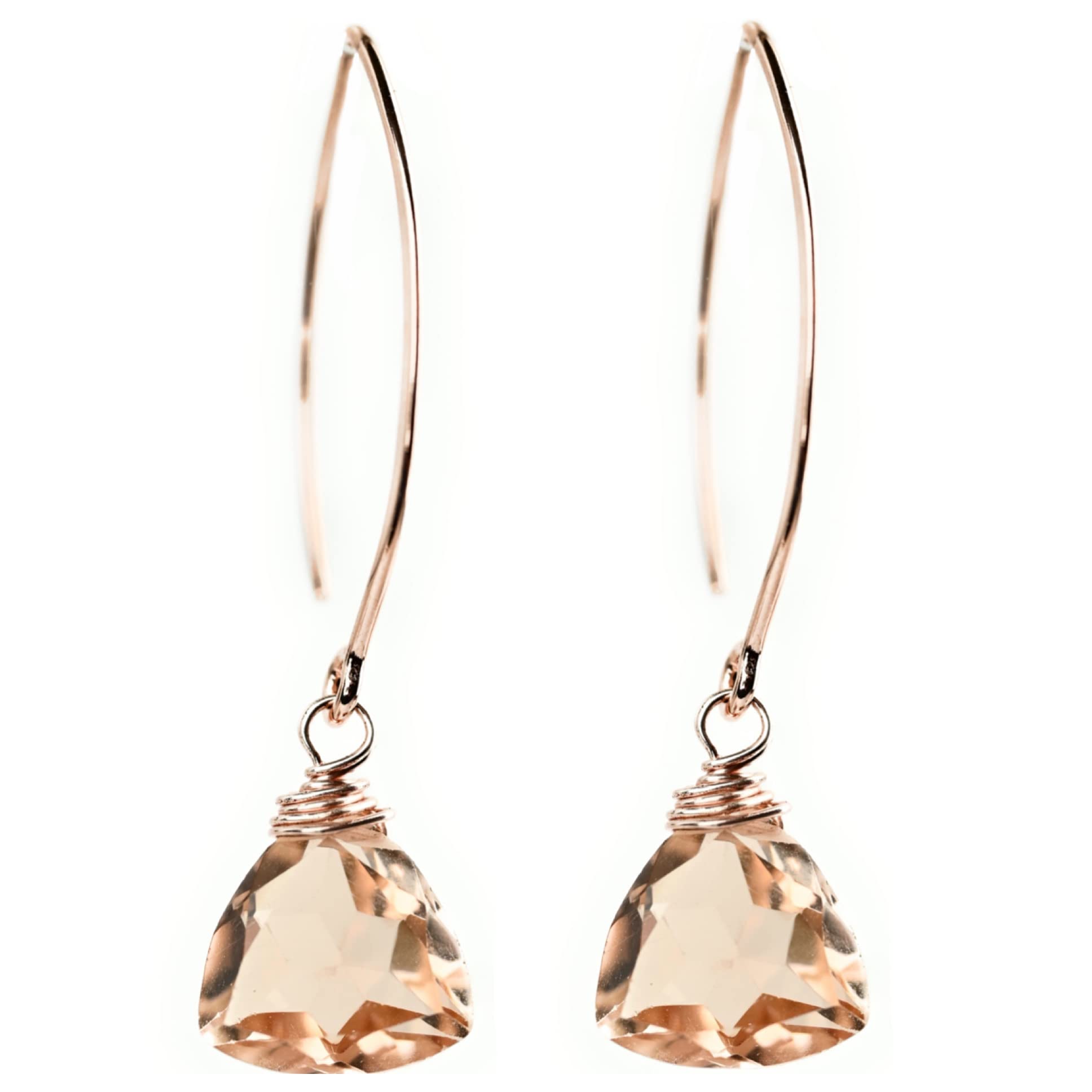 Rose Gold Rose Quartz Trillion Stud Earrings - 925 Sterling Silver Hypoallergenic Jewelry for Women - Perfect for Valentine's Day, Anniversary & Everyday Wear