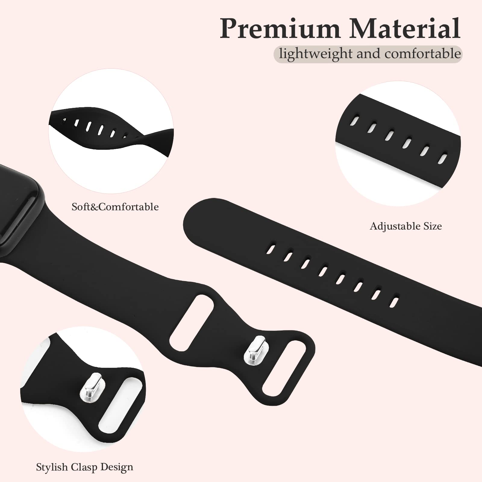 Soft Silicone Sport Replacement Bands for Apple Watch 38mm 40mm 41mm 42mm 44mm 45mm 49mm - Compatible with iWatch Ultra 2, SE, Series 9/8/7/6/5/4/3/2/1 - Durable Strap for Women & Men - Perfect for Gym, Running, Swimming & Everyday Wear