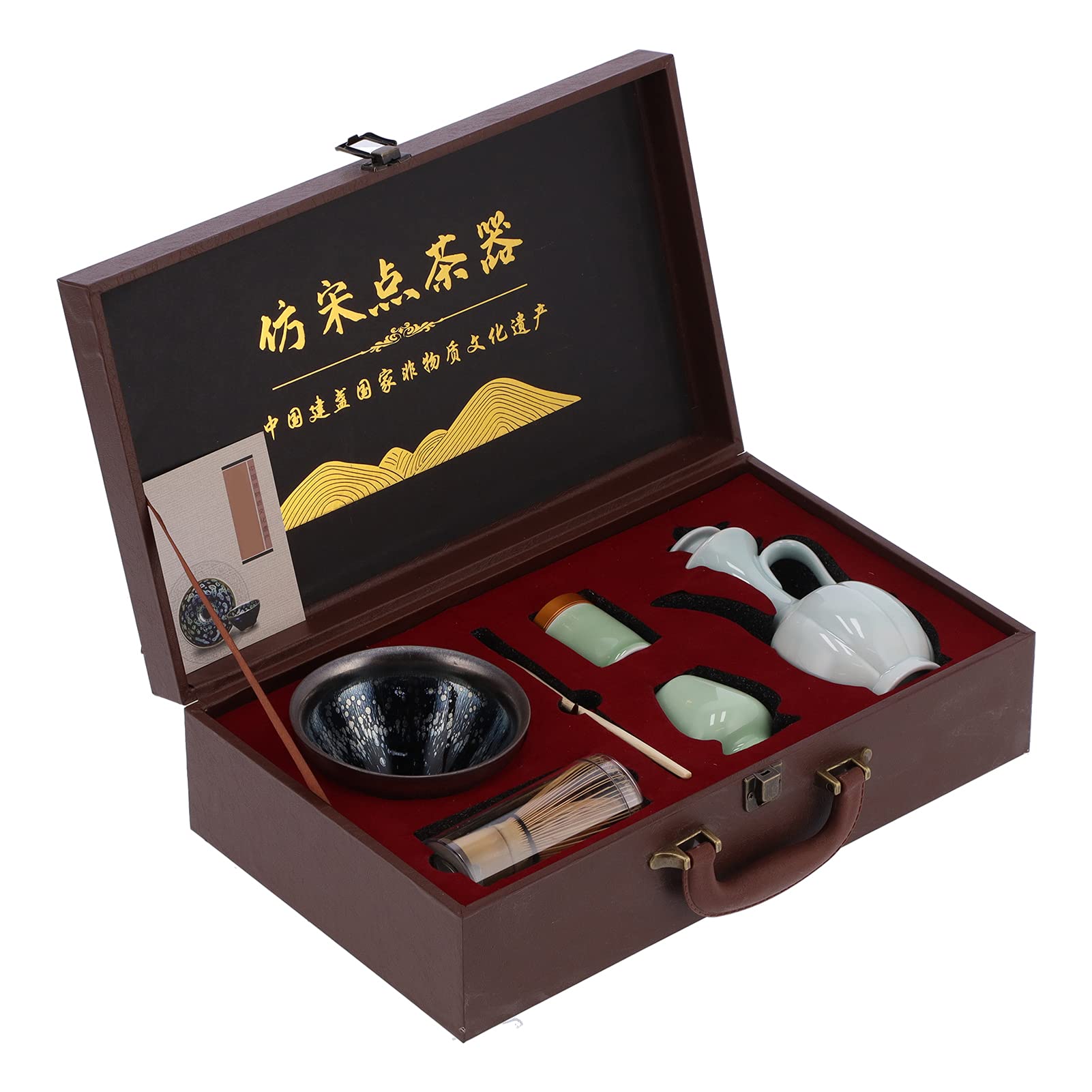 Premium Matcha Whisk Set with Ceramic Holder - Traditional Bamboo Chasen & Tea Caddy for Authentic Japanese Tea Ceremony - Perfect for Home Brewing, Gift Giving & Zen Meditation Practice (Oil Drop Glaze)