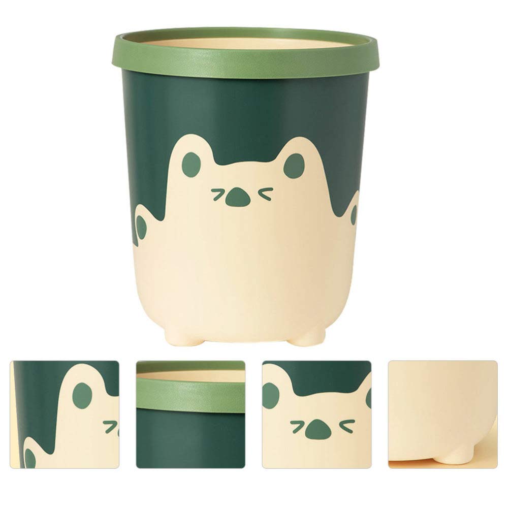 Hemoton 1pc Cartoon Trash Can with Lid - Small Plastic Garbage Bin for Kitchen, Bathroom, Office - Durable PP Material, Mini Waste Container for Home & Workspaces