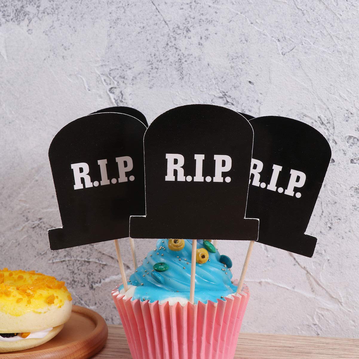 10pcs Halloween Cake Toppers - Witch, Trick or Treat & Cemetery Designs for Party Decorations | Wooden & Paper Cupcake Toppers for Halloween Desserts, Muffins & Cakes | Perfect for Halloween Parties, Trick or Treat Events & Spooky Dessert Displays
