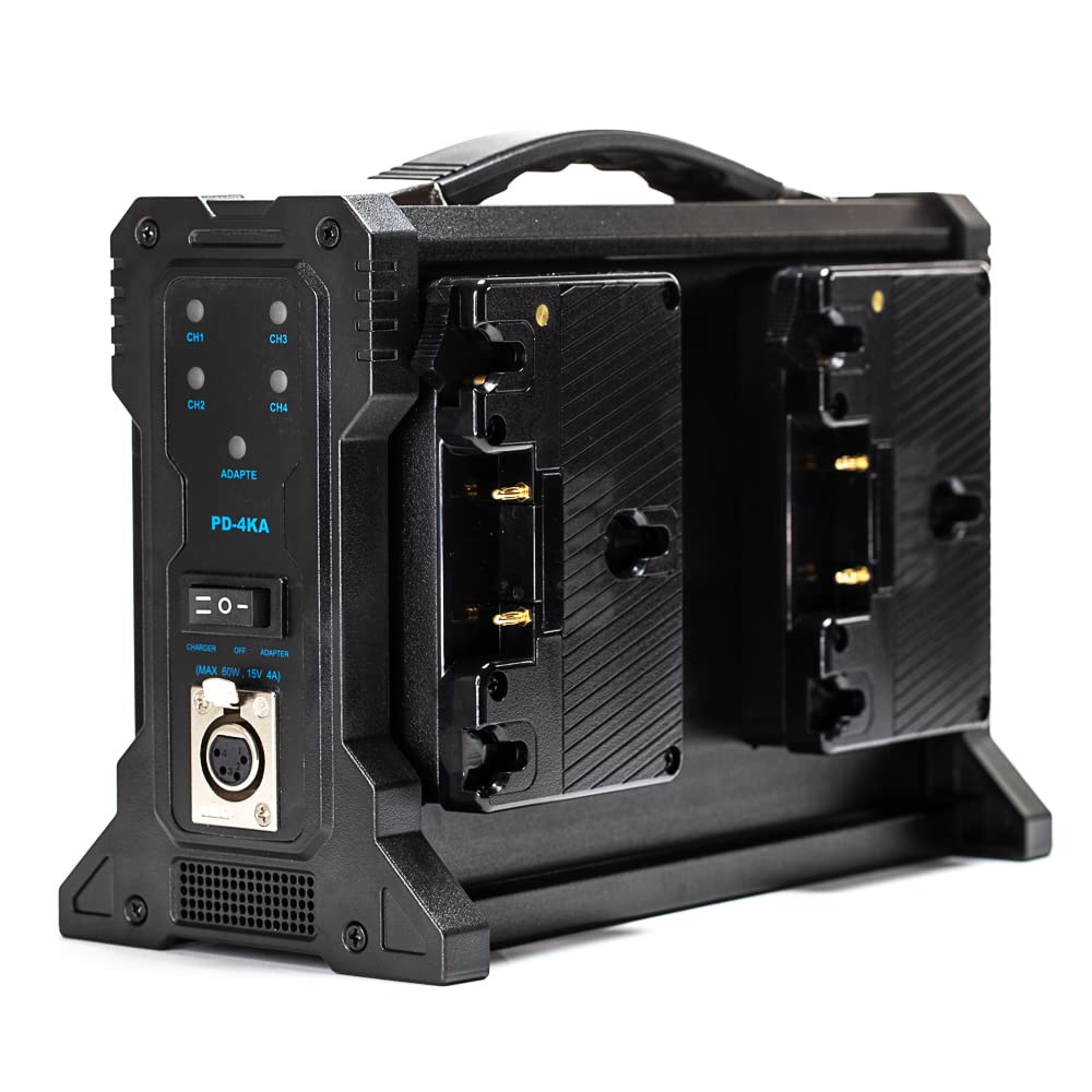 Professional Quad Gold-Mount Battery Charger with XLR Input - Fast Charging for Camera & Broadcast Equipment - Perfect for Film Sets, Studio Productions & Live Events